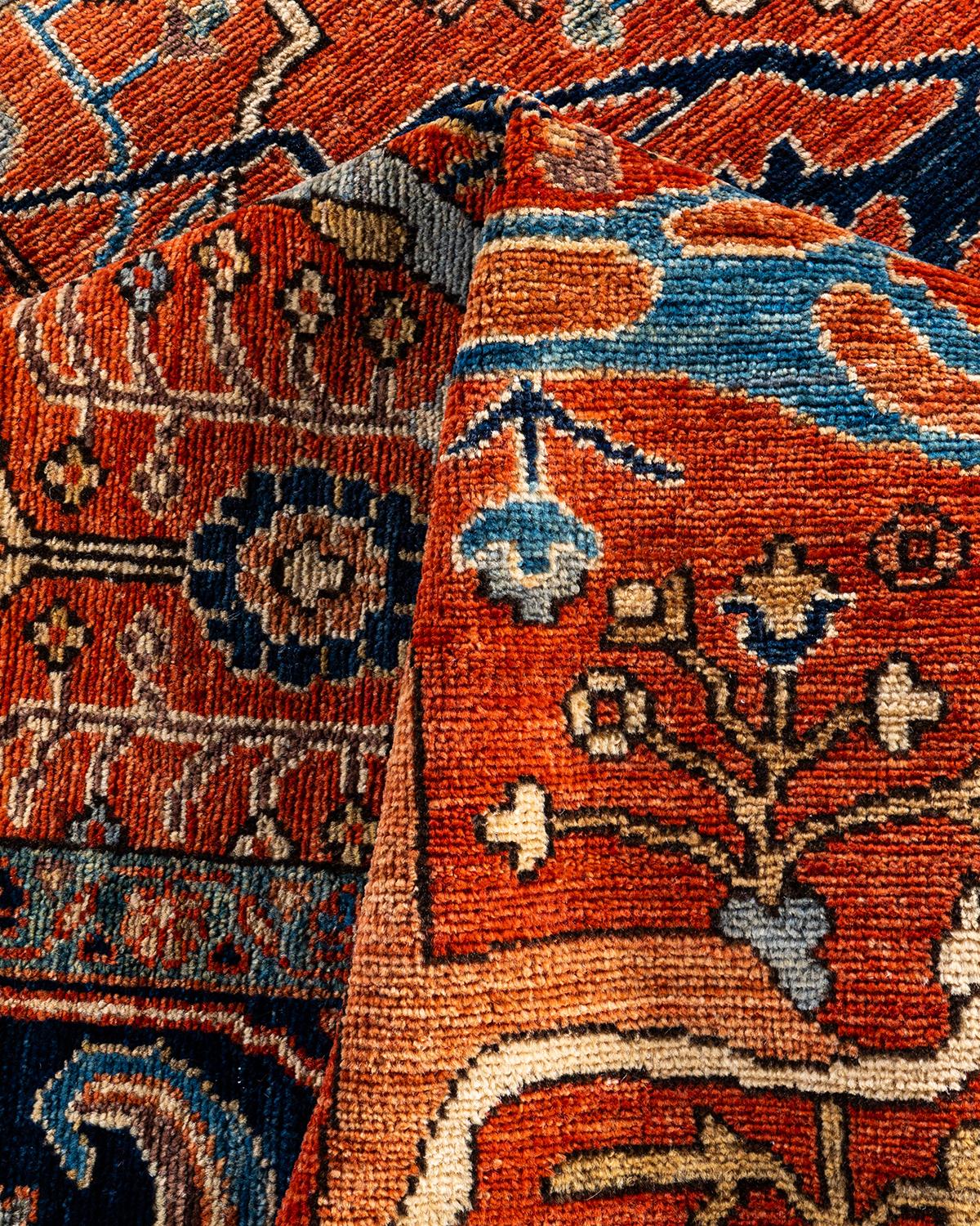 Traditional Serapi Hand Knotted Wool Orange Area Rug For Sale 2