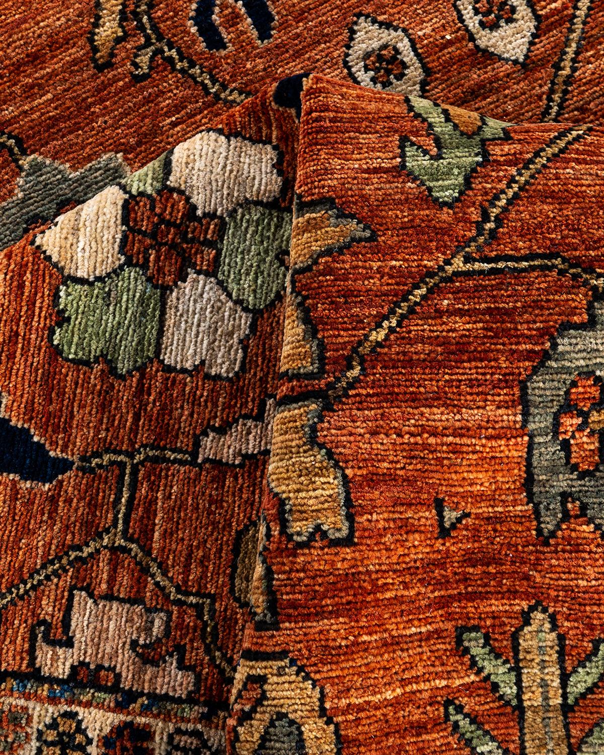 Traditional Serapi Hand Knotted Wool Orange Area Rug For Sale 2