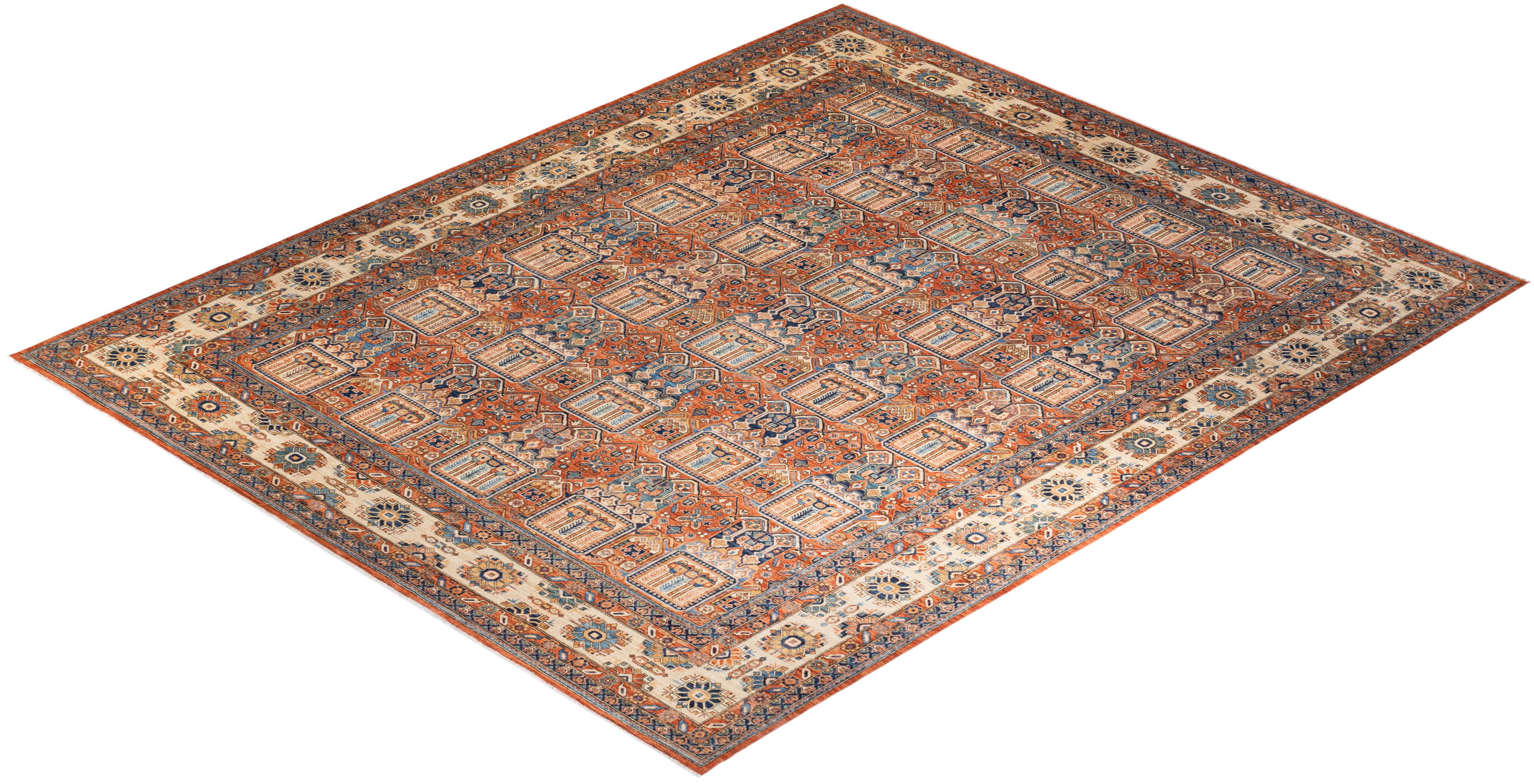 Traditional Serapi Hand Knotted Wool Orange Area Rug For Sale 3