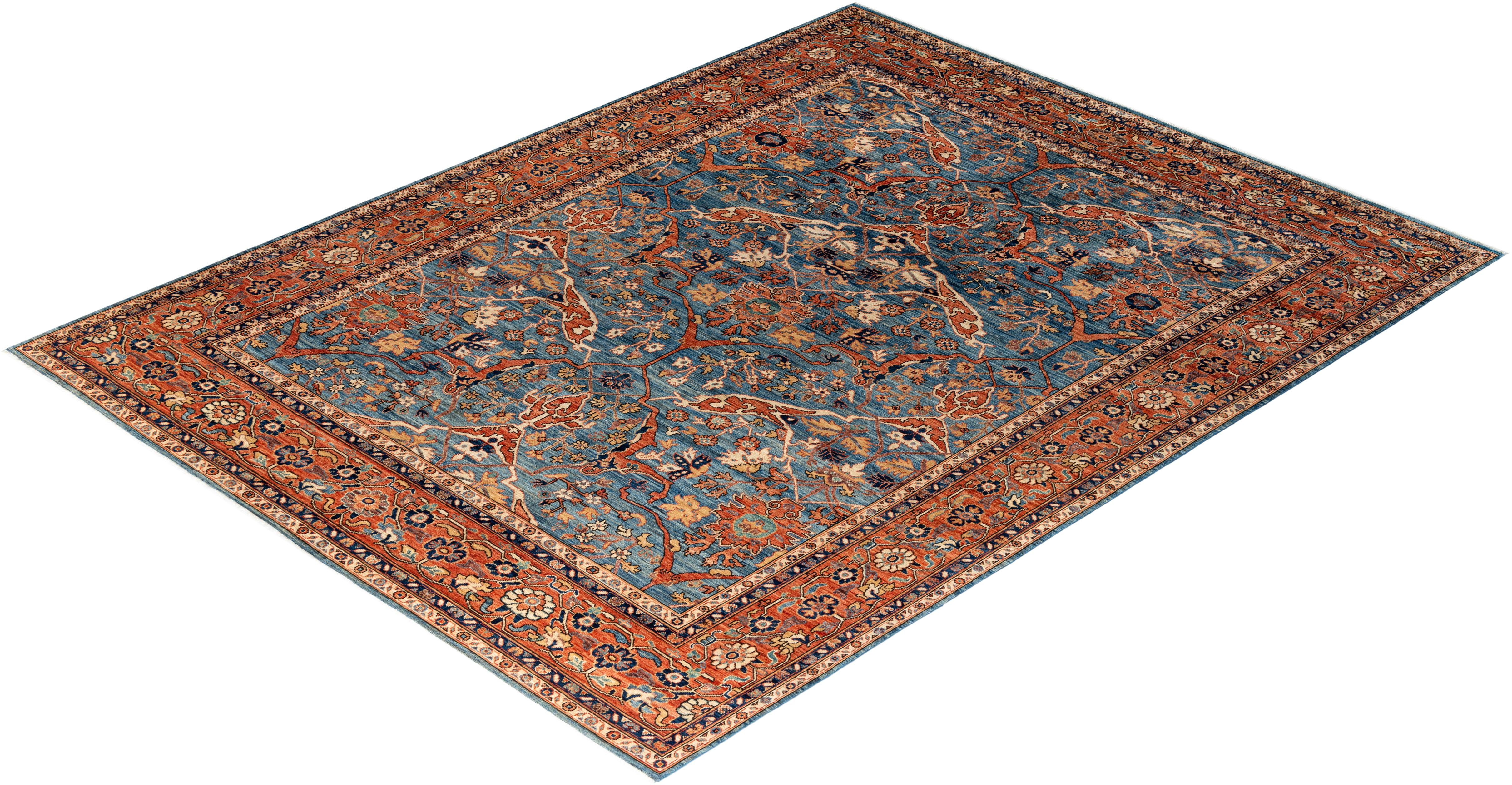 Traditional Serapi Hand Knotted Wool Orange Area Rug 3