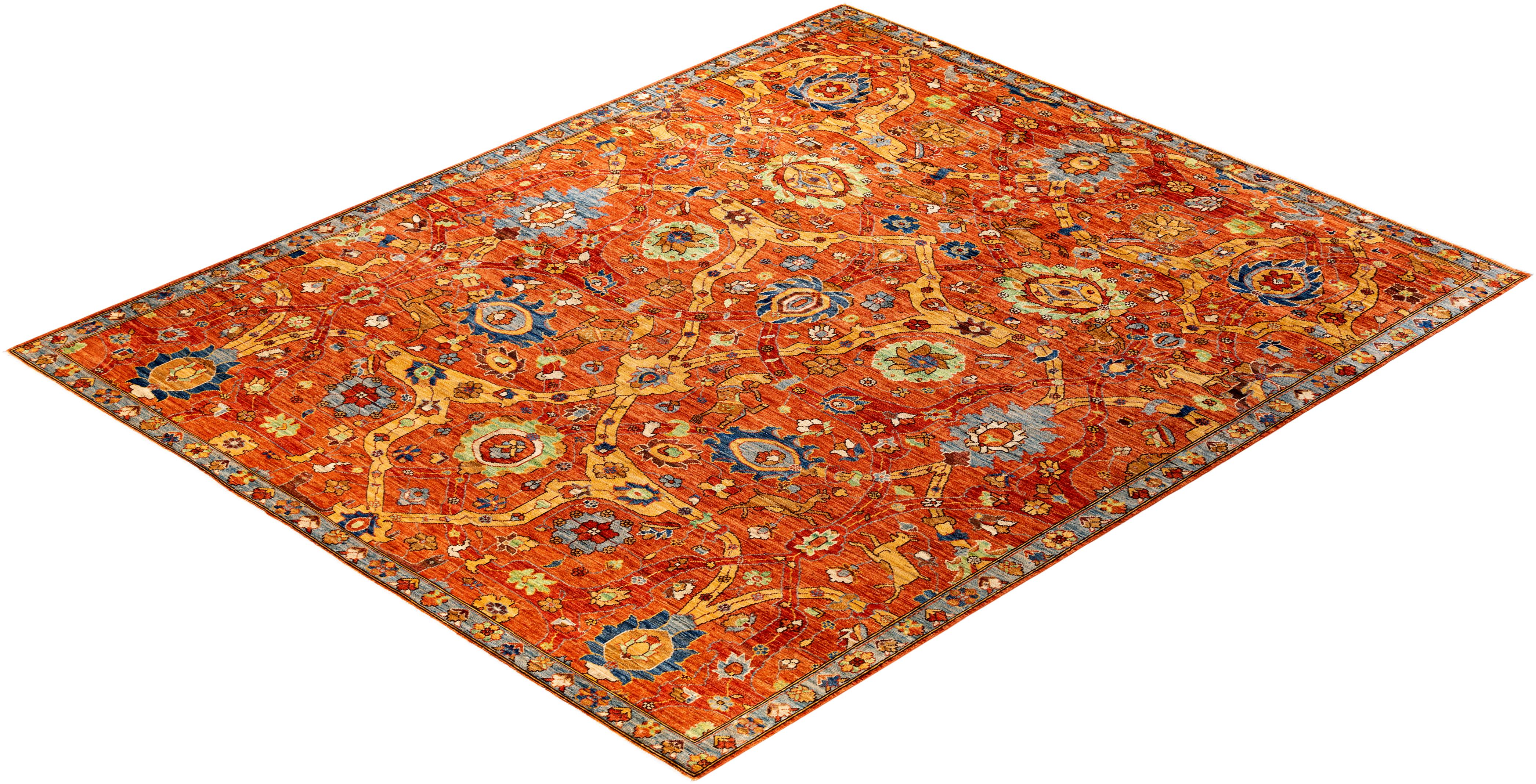 Traditional Serapi Hand Knotted Wool Orange Area Rug 3