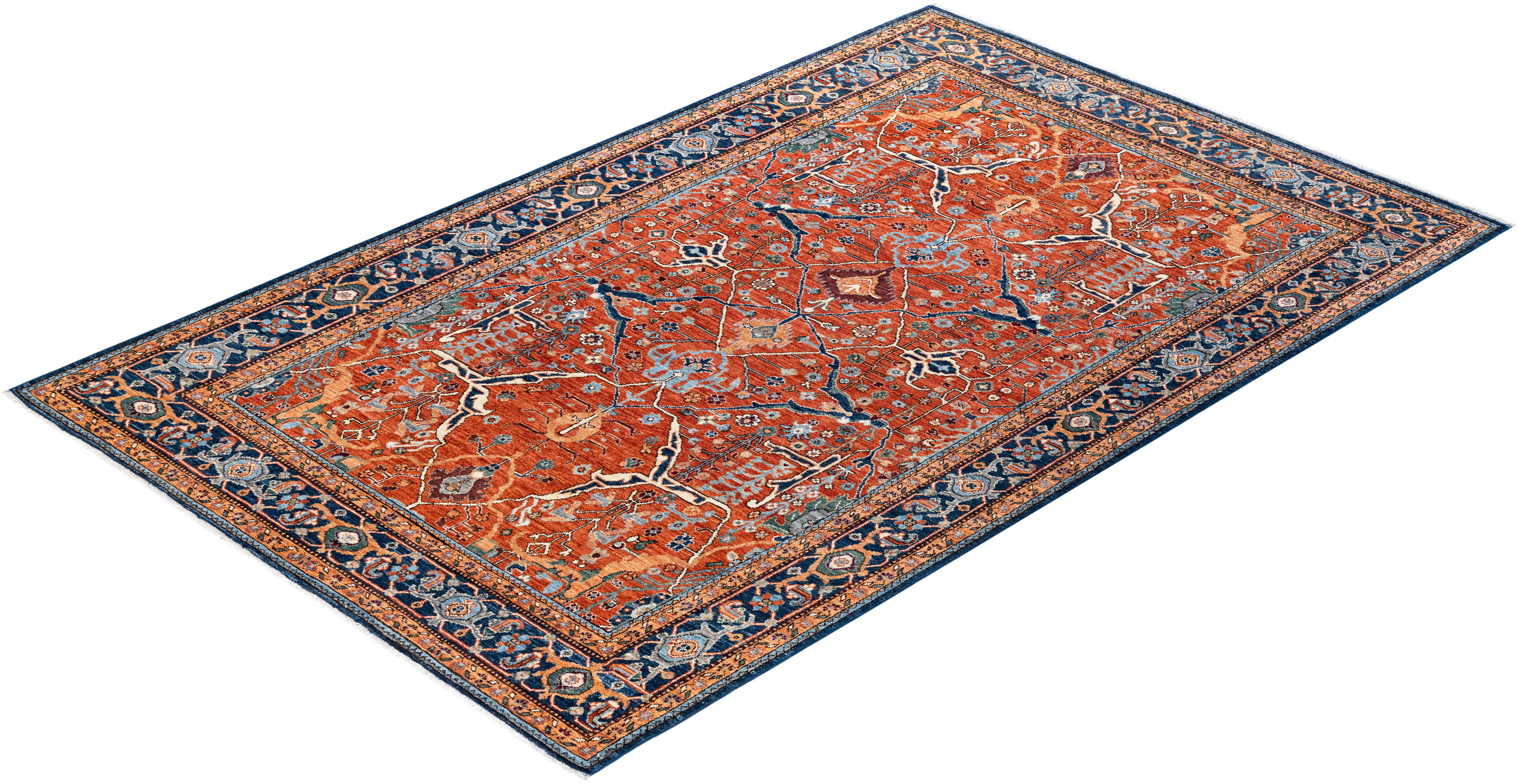 Traditional Serapi Hand Knotted Wool Orange Area Rug  For Sale 3