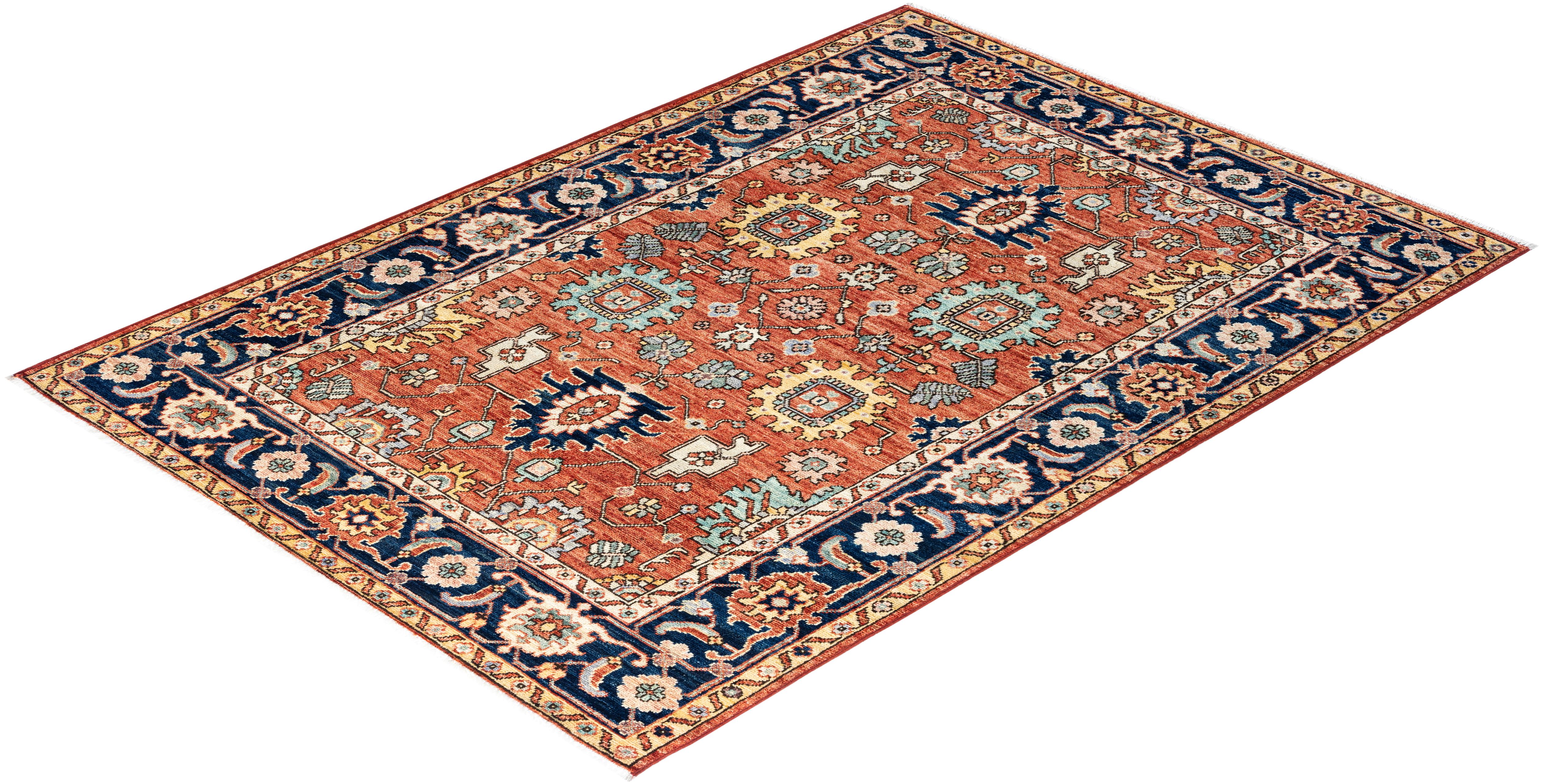  Traditional Serapi Hand Knotted Wool Orange Area Rug For Sale 3