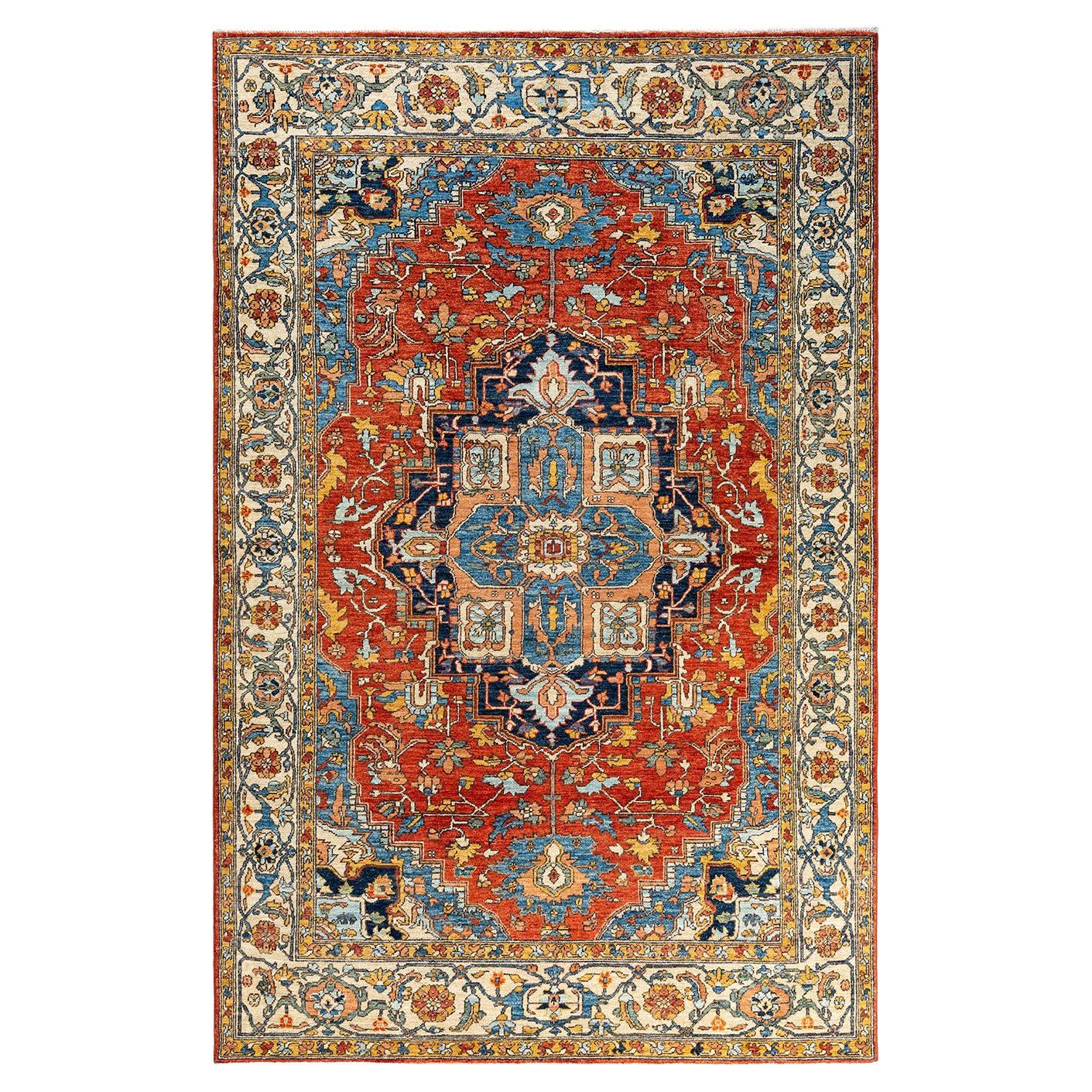 Traditional Serapi Hand Knotted Wool Orange Area Rug