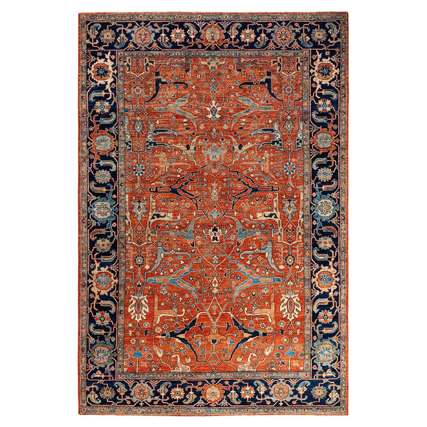 Traditional Serapi Hand Knotted Wool Orange Area Rug