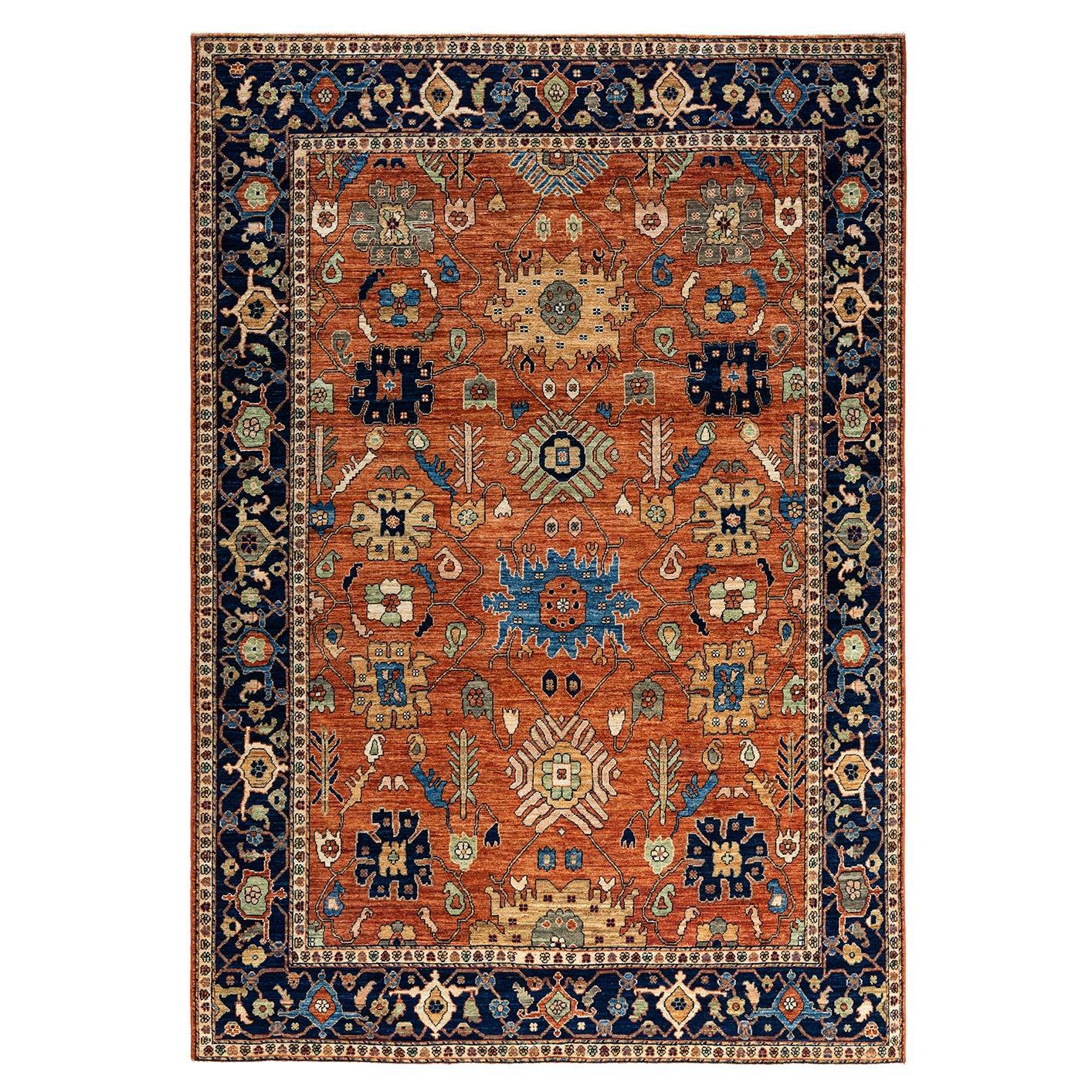 Traditional Serapi Hand Knotted Wool Orange Area Rug