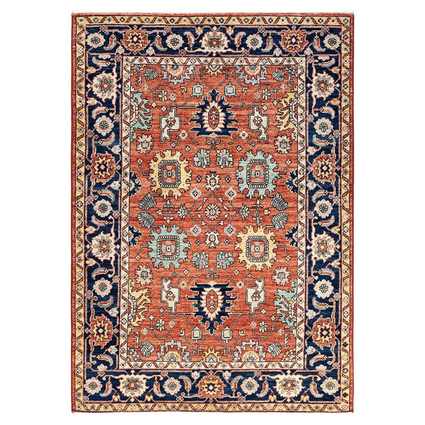  Traditional Serapi Hand Knotted Wool Orange Area Rug For Sale