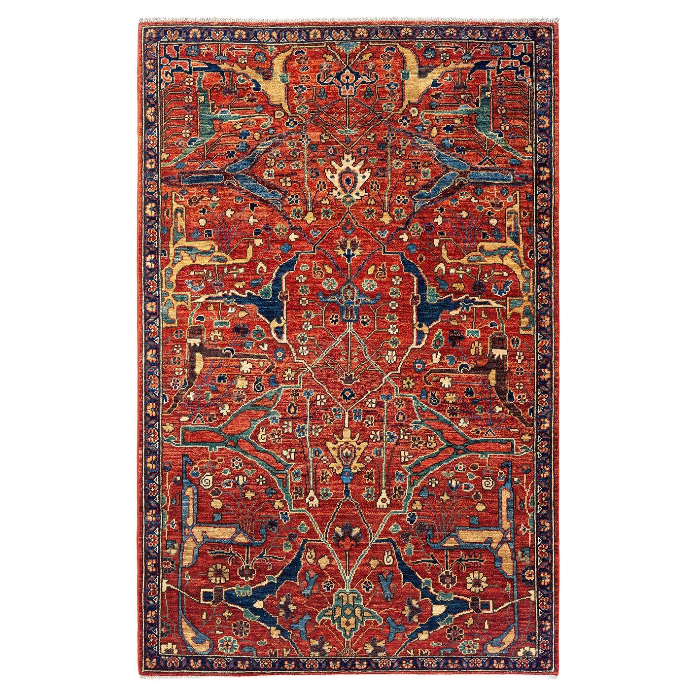 Traditional Serapi Hand Knotted Wool Orange Area Rug 