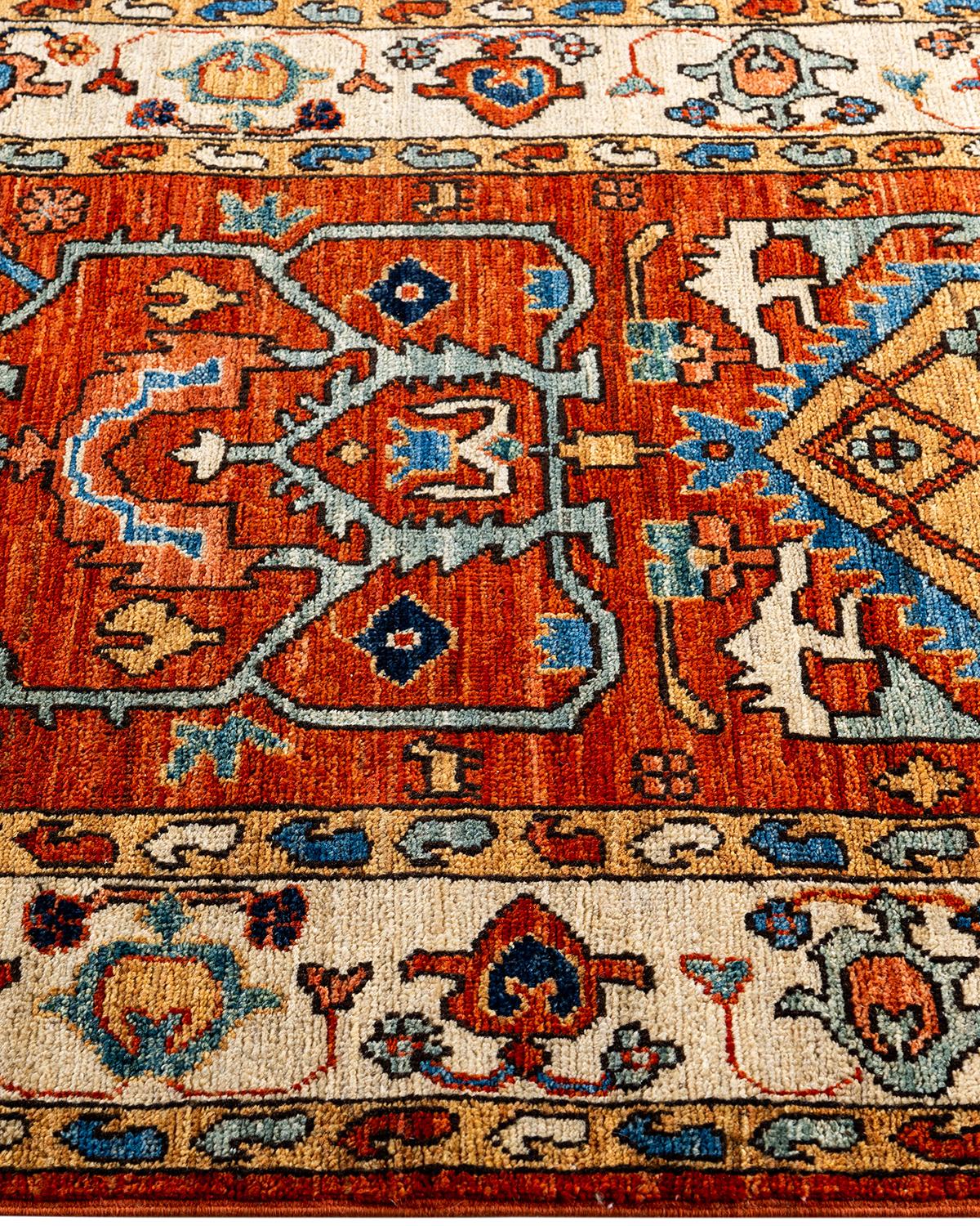 Traditioneller handgeknüpfter Serapi-Läufer aus Wolle in Orange 2' 8