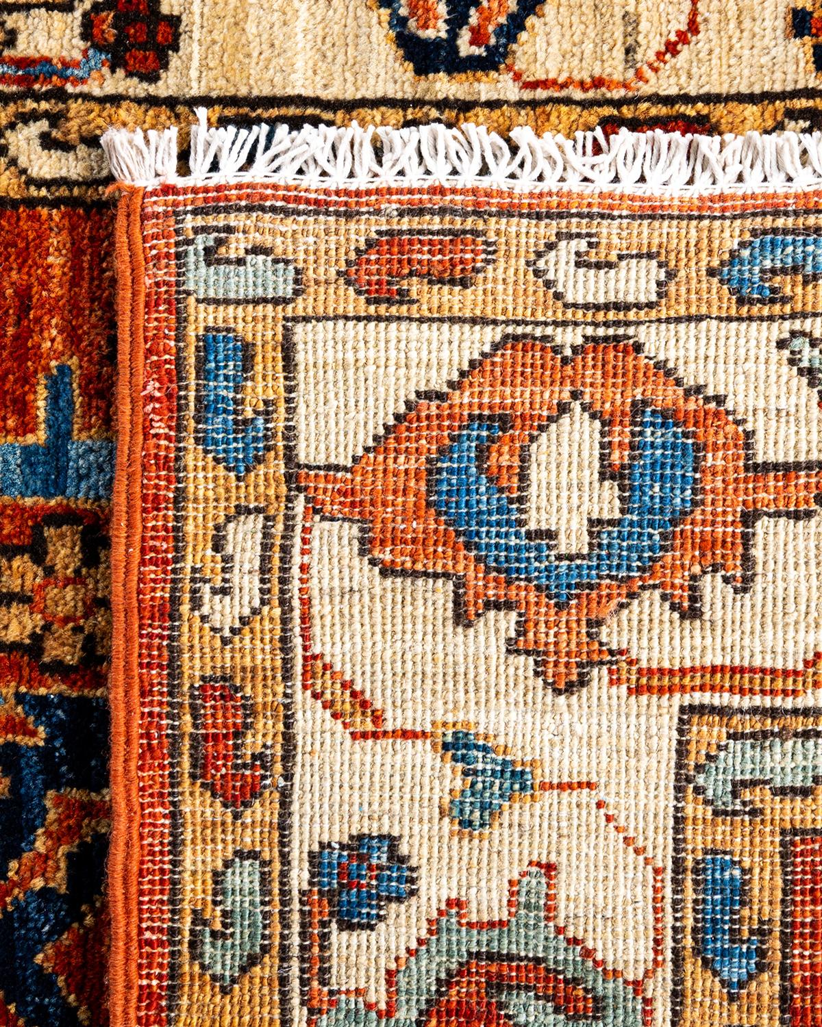 Traditioneller handgeknüpfter Serapi-Läufer aus Wolle in Orange 2' 8