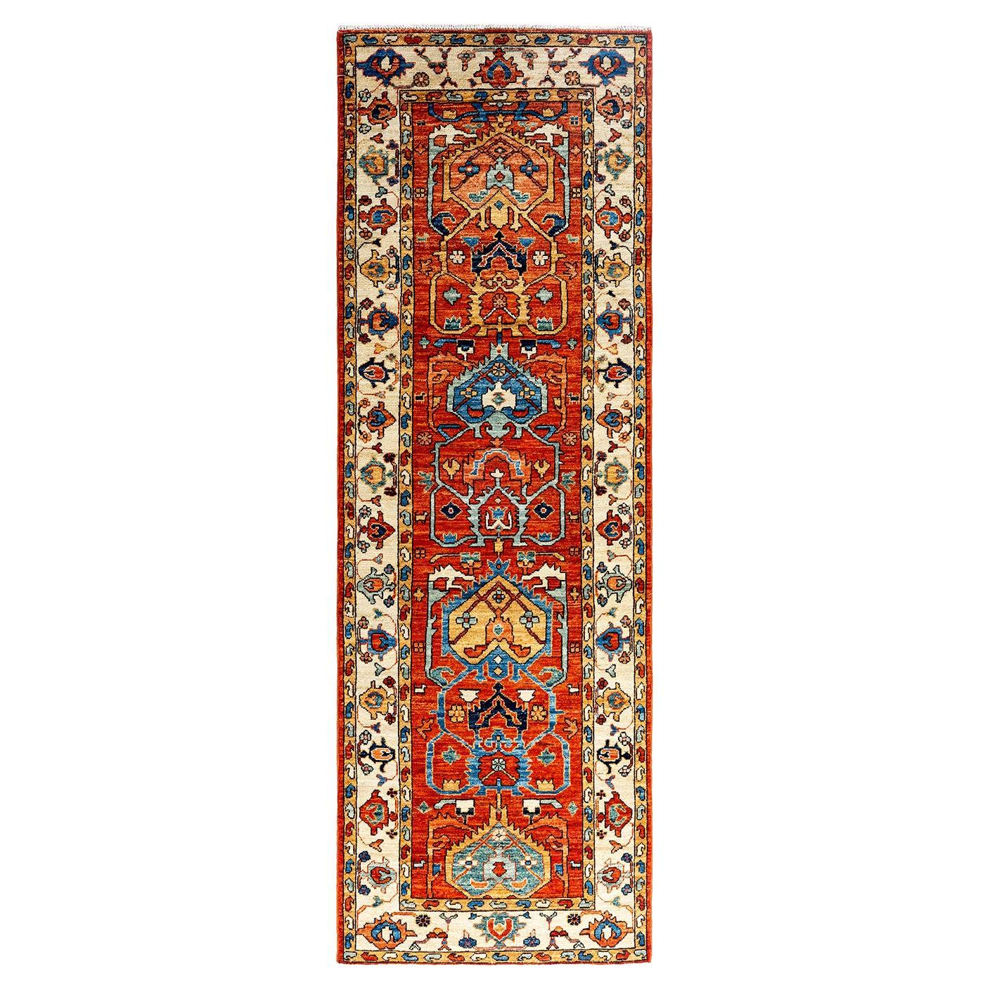 Traditioneller handgeknüpfter Serapi-Läufer aus Wolle in Orange 2' 8" x 8' 2"