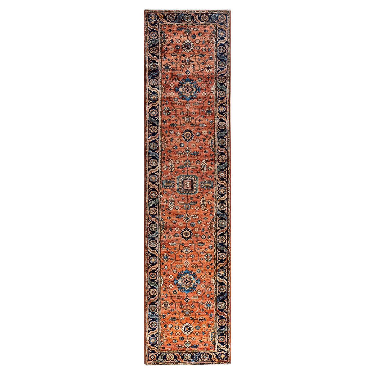Traditioneller handgeknüpfter Serapi-Läufer aus Wolle in Orange 2' 9" x 11' 9"
