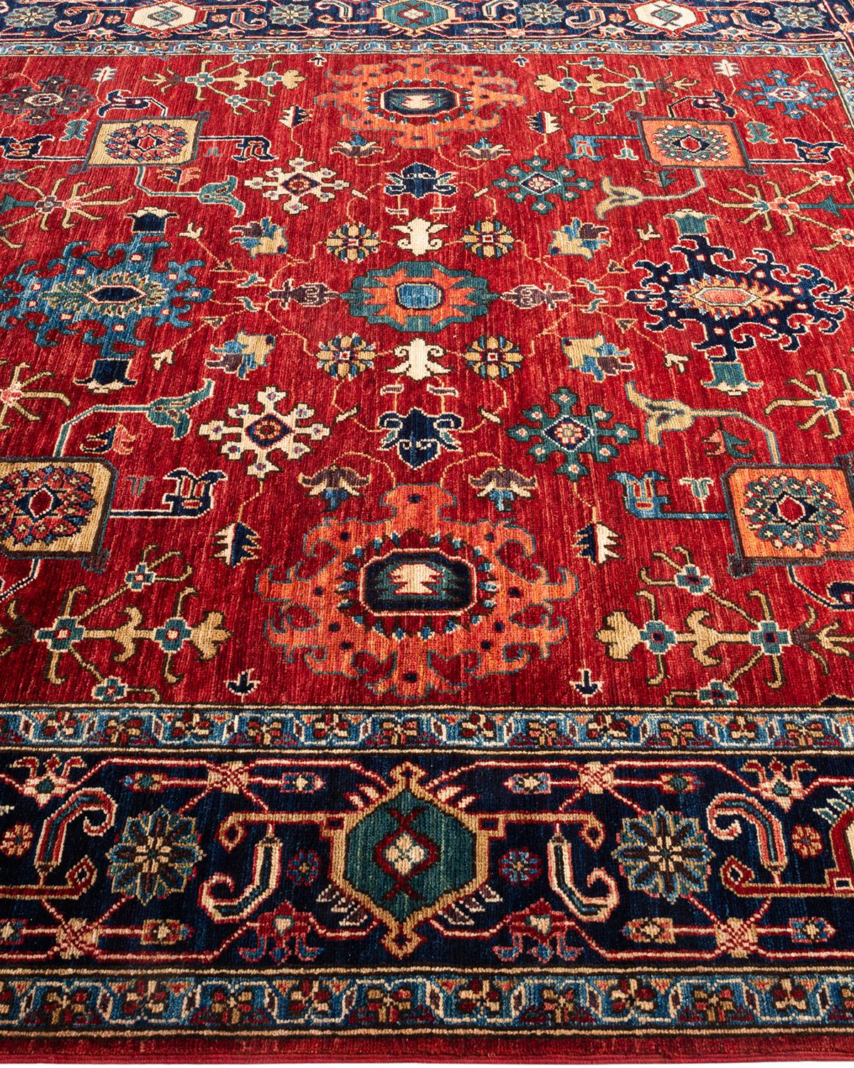 Traditional Serapi Hand Knotted Wool Orange Square Area Rug In New Condition For Sale In Norwalk, CT