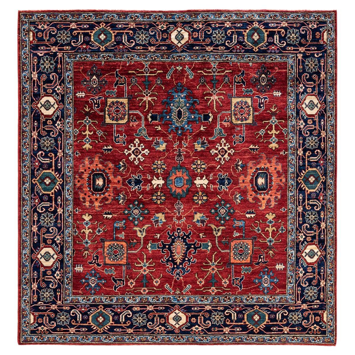 Traditional Serapi Hand Knotted Wool Orange Square Area Rug For Sale