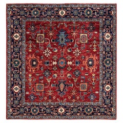 Traditional Serapi Hand Knotted Wool Orange Square Area Rug