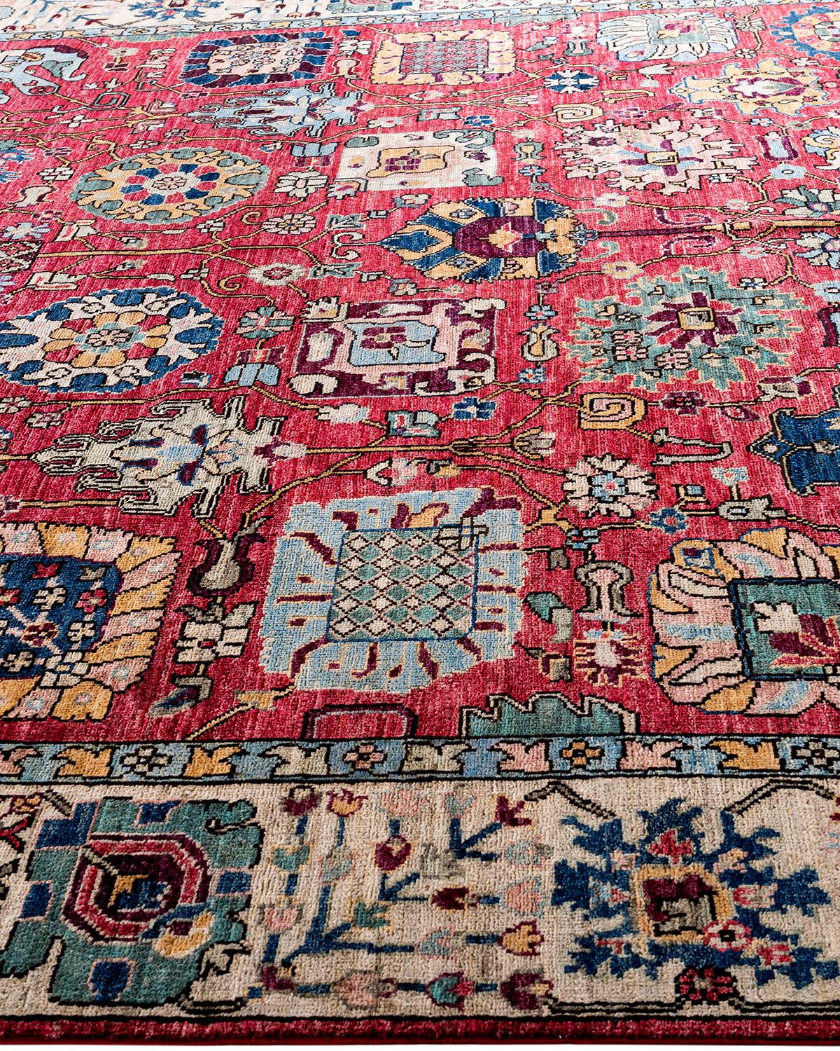 Tapis traditionnel Serapi rose noué à la main 9' 0