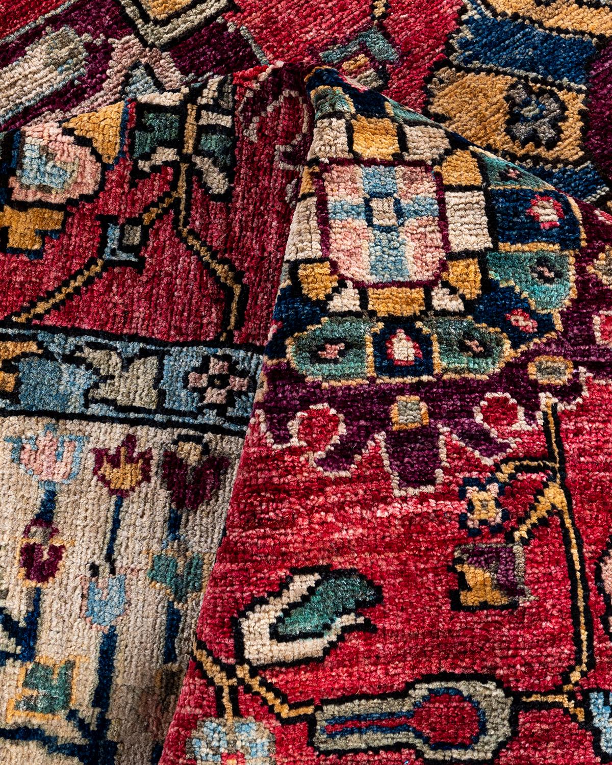 Tapis traditionnel Serapi rose noué à la main 9' 0
