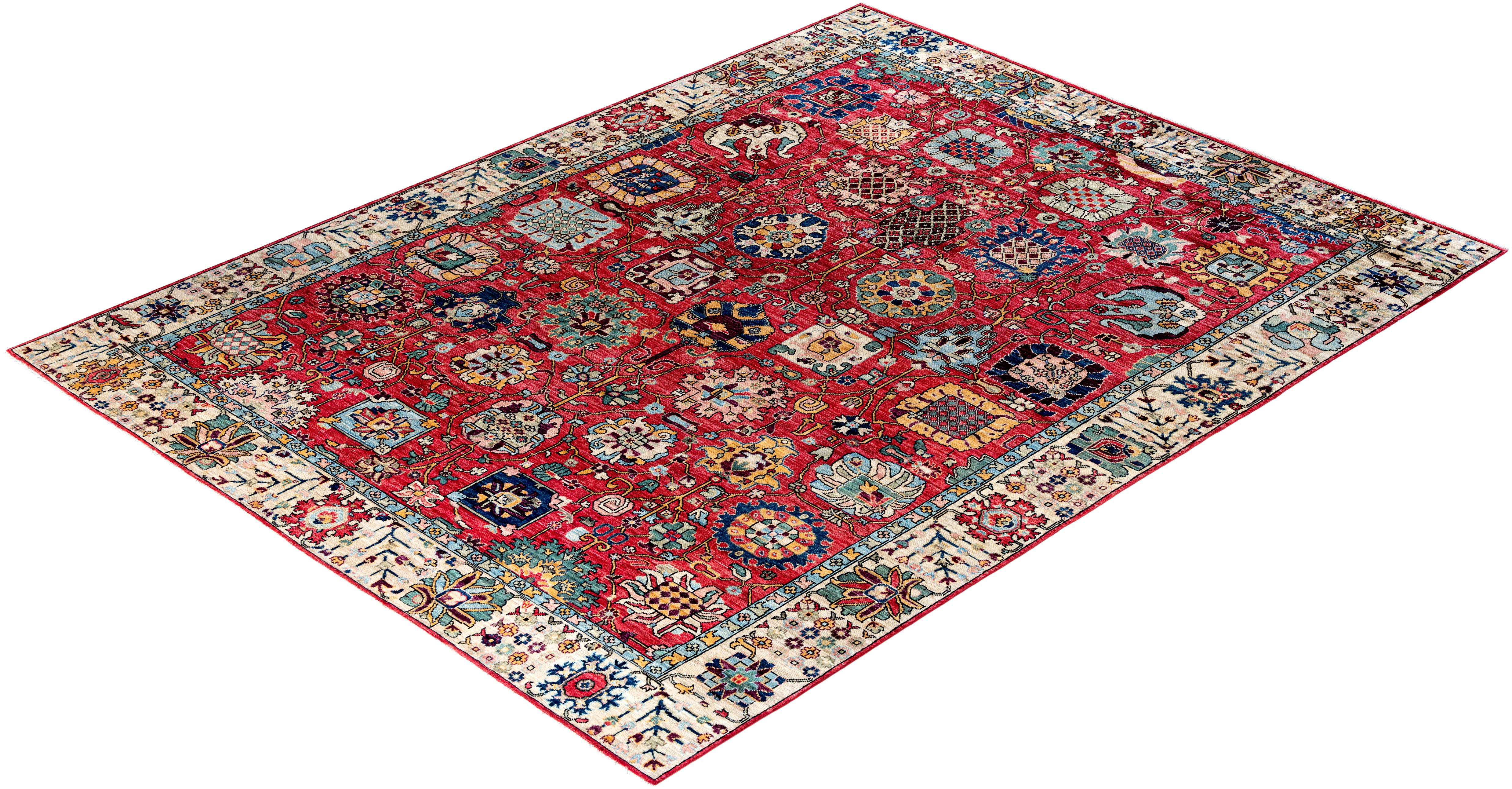 Tapis traditionnel Serapi rose noué à la main 9' 0