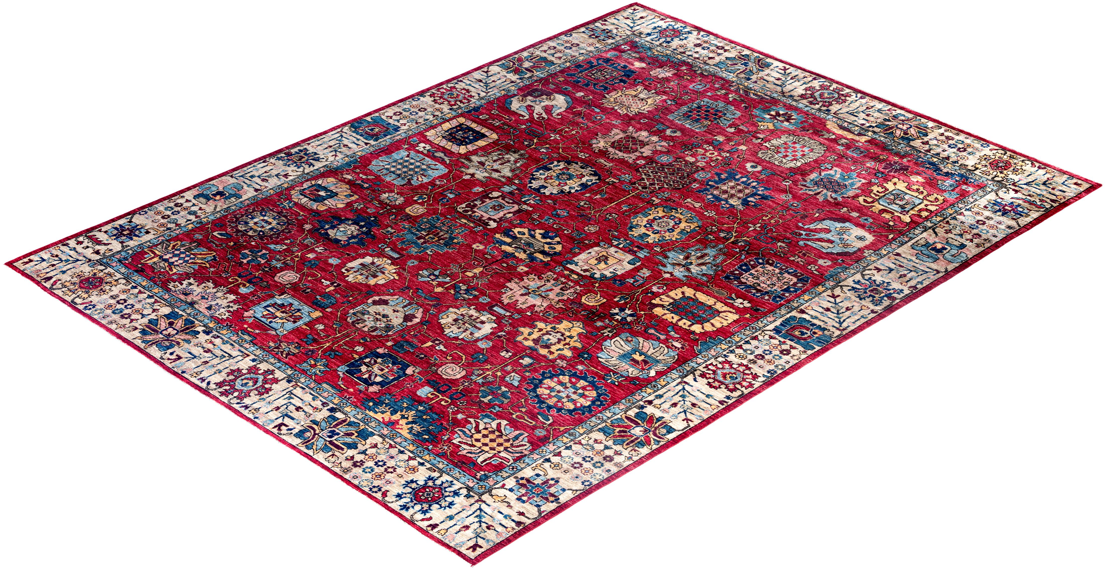 Tapis traditionnel Serapi noué à la main rose 9' 0