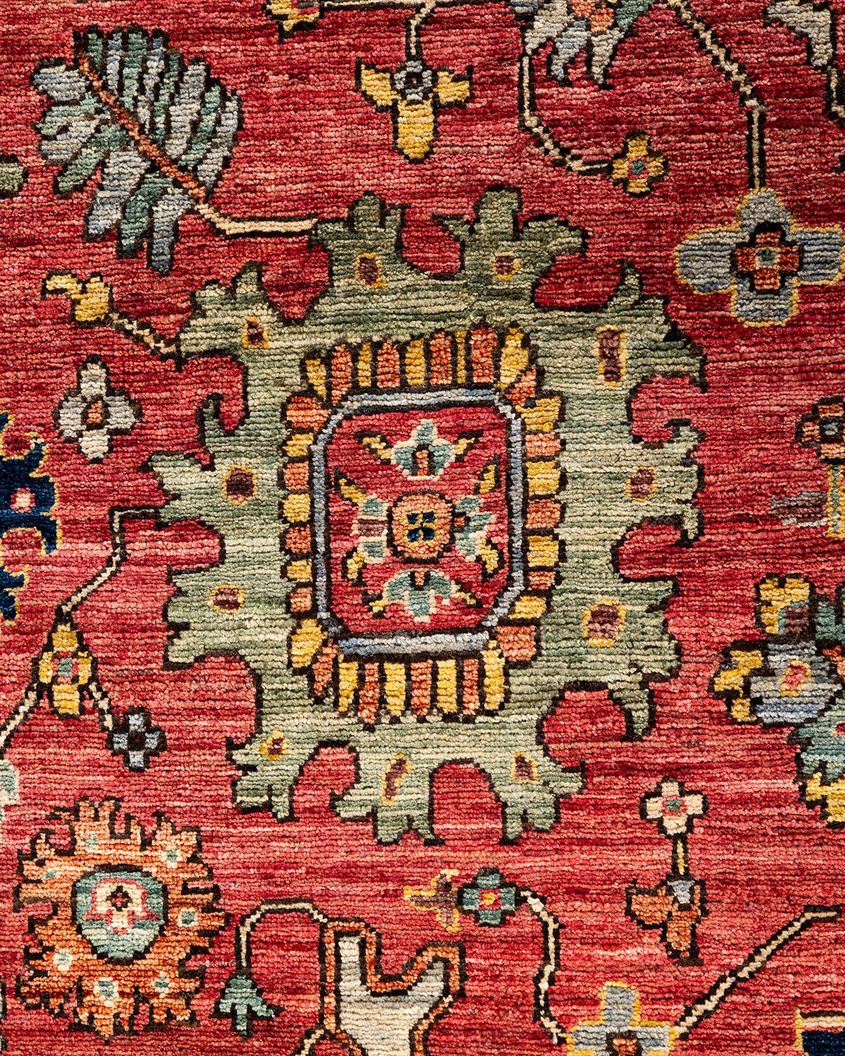 Pakistani Traditional Serapi Hand Knotted Wool Pink Area Rug For Sale