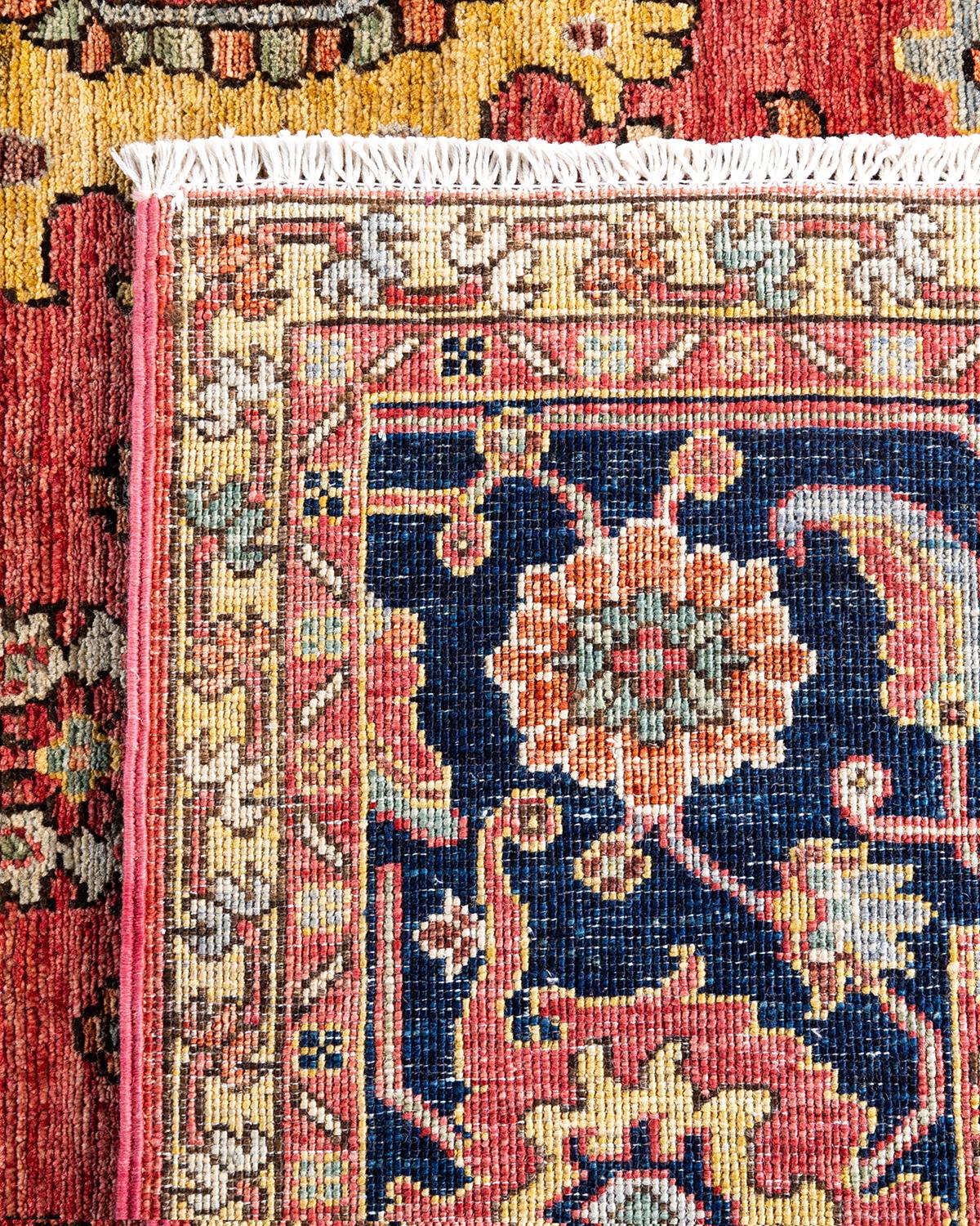 Contemporary Traditional Serapi Hand Knotted Wool Pink Area Rug For Sale