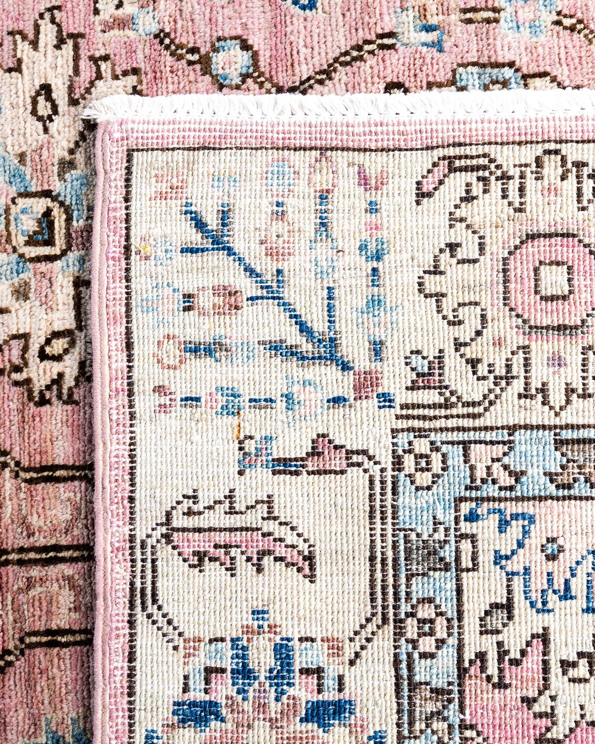 Contemporary Traditional Serapi Hand Knotted Wool Pink Area Rug For Sale