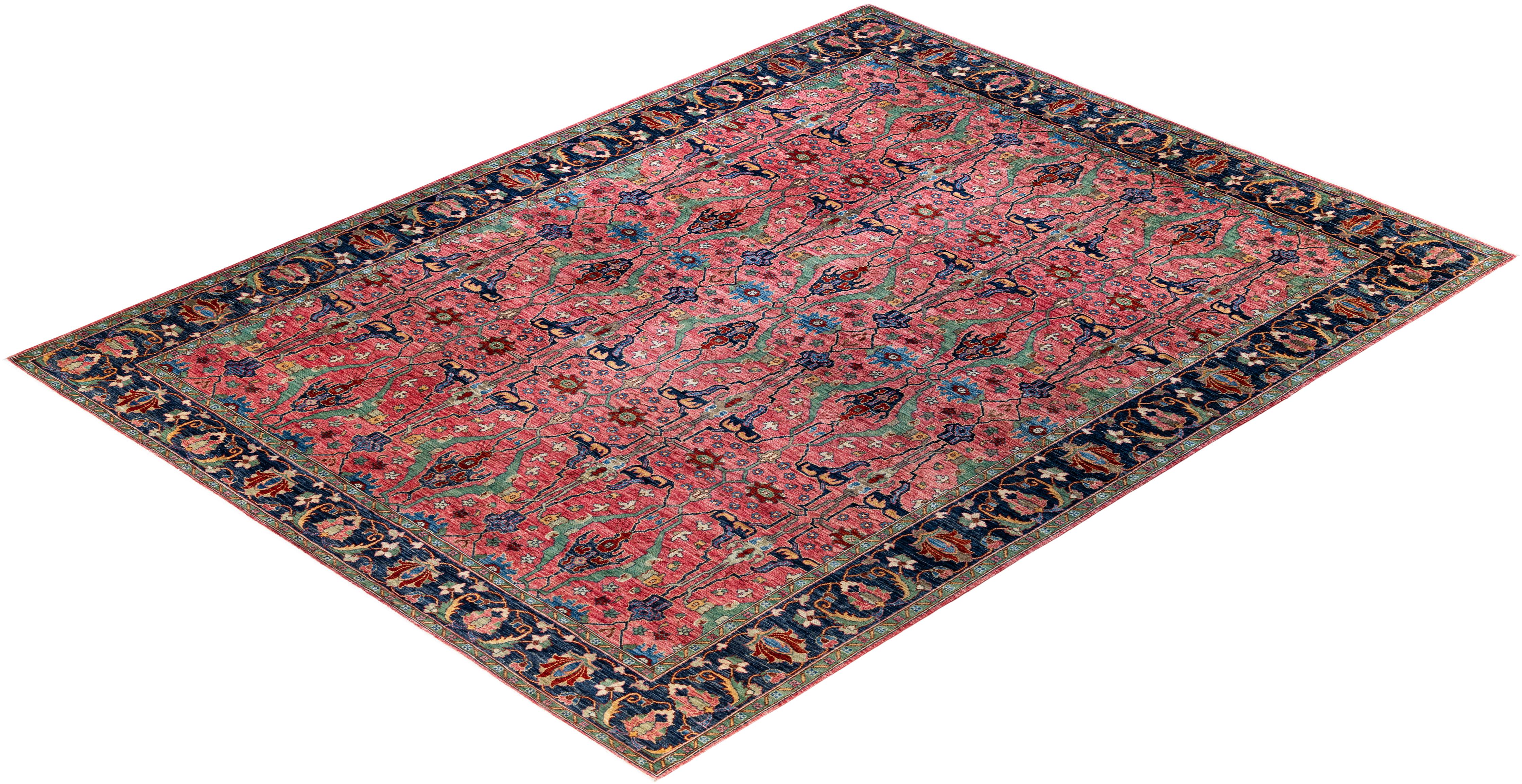 Traditional Serapi Hand Knotted Wool Pink Area Rug  For Sale 3