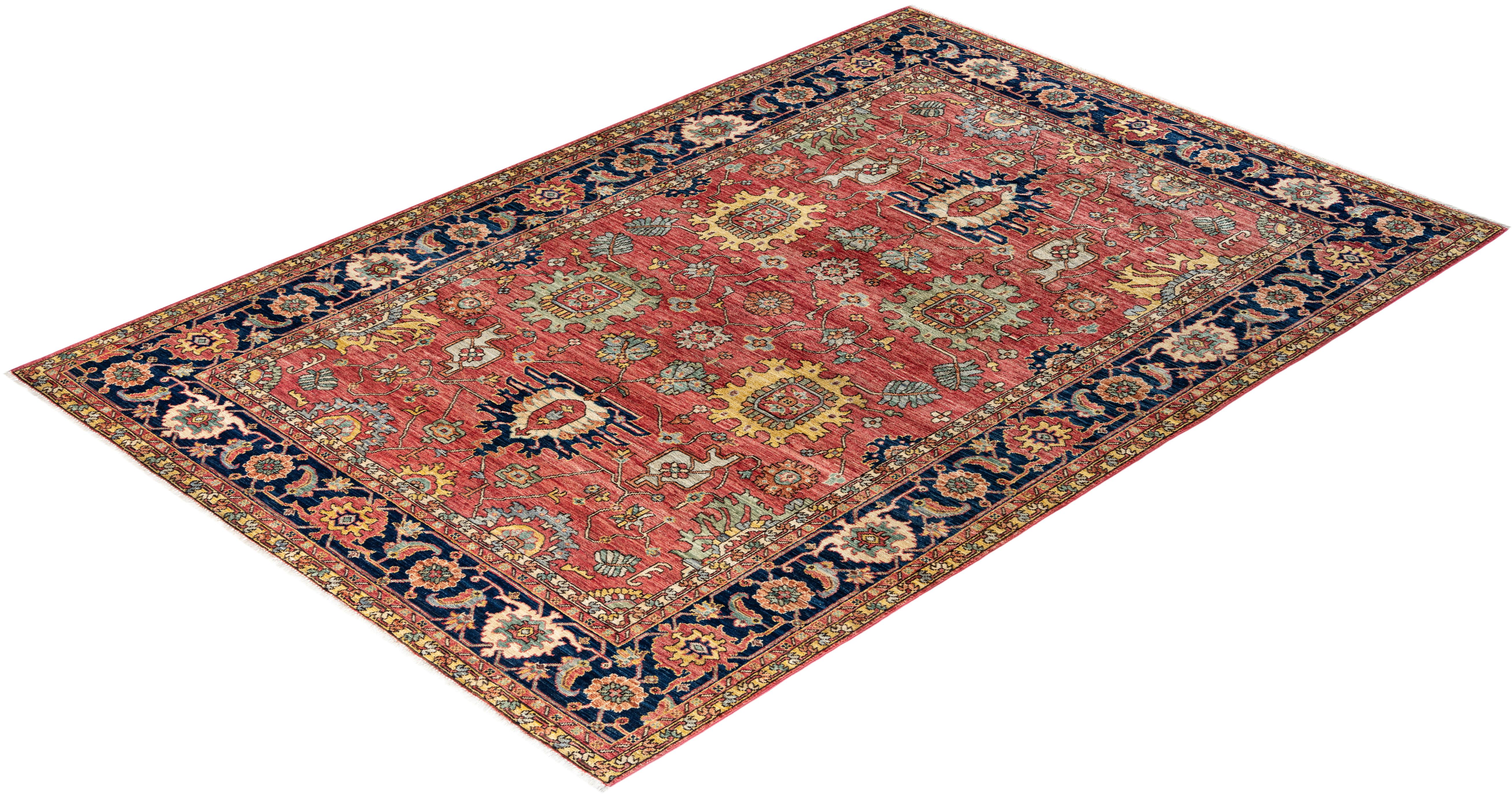  Traditional Serapi Hand Knotted Wool Pink Area Rug For Sale 3