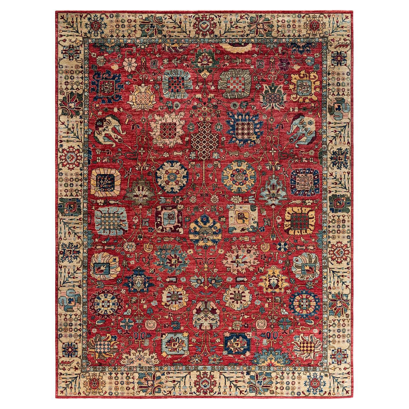  Traditioneller Serapi Teppich aus handgeknüpfter Wolle in Rosa