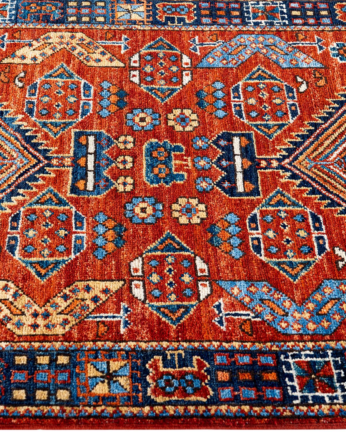 Noué à la main Tapis traditionnel Serapi noué à la main rouge de 2' 10