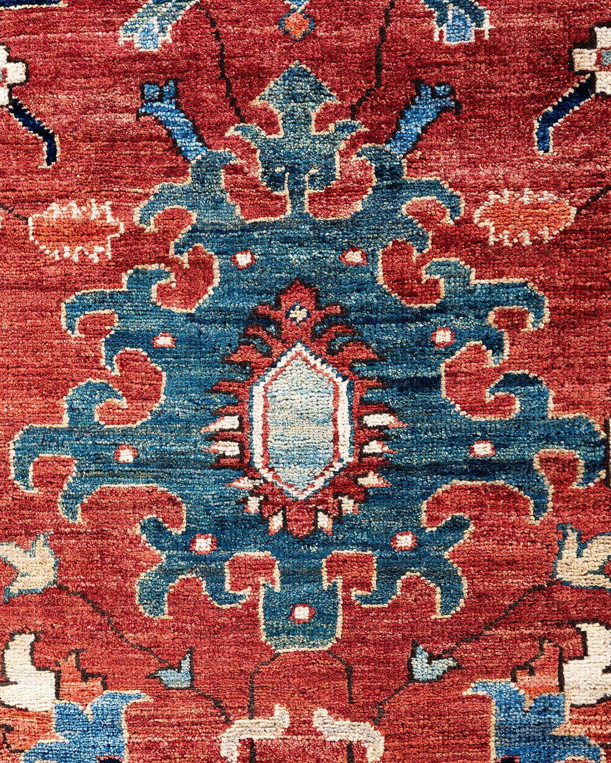 Pakistanais Tapis traditionnel Serapi noué à la main rouge de 2' 10