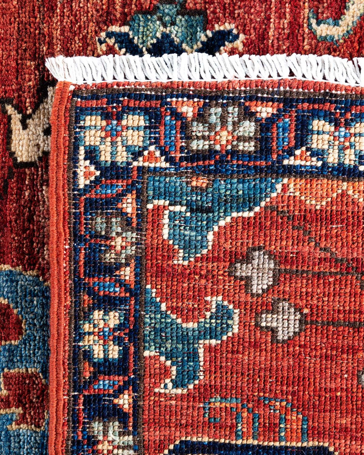 Tapis traditionnel Serapi noué à la main rouge de 2' 10