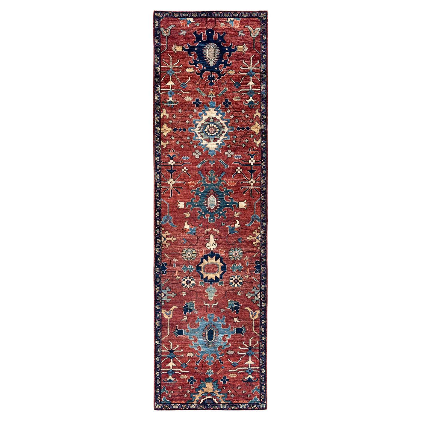 Tapis traditionnel Serapi noué à la main rouge de 2' 10" x 9' 9"