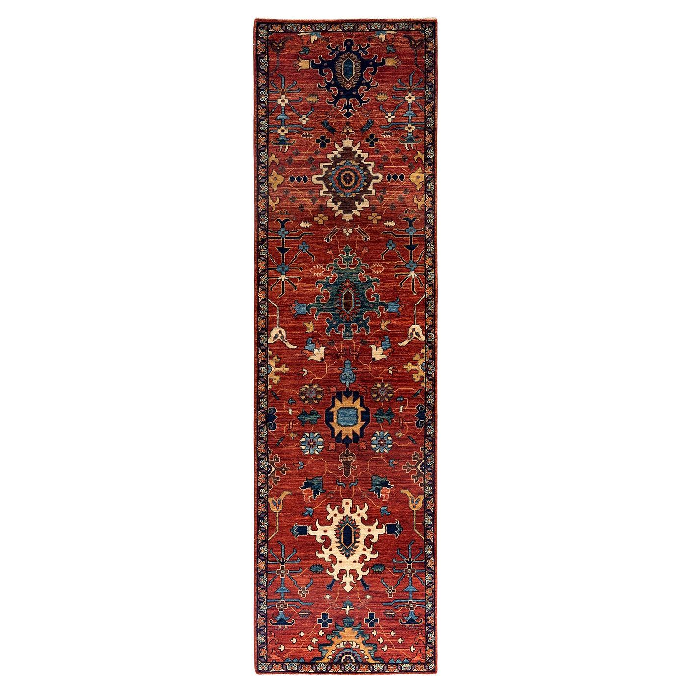 Tapis traditionnel Serapi noué à la main rouge de 2' 9" x 9' 11"