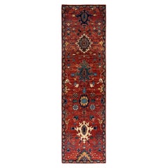 Tapis traditionnel Serapi noué à la main rouge de 2' 9" x 9' 11"
