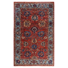Tapis traditionnel Serapi noué à la main rouge de 5' 8" x 9' 0"