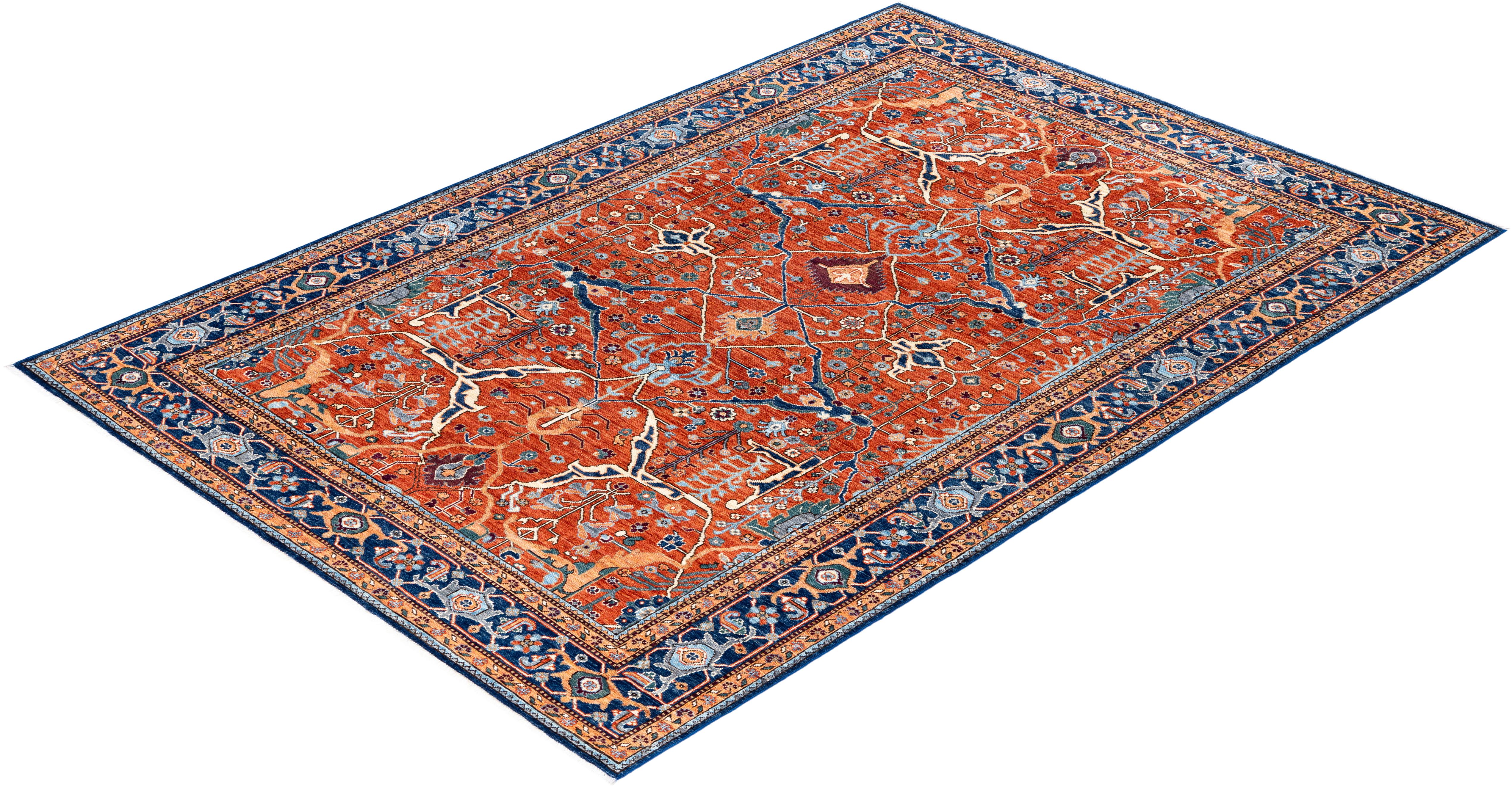 Traditioneller handgeknüpfter roter Serapi-Teppich aus Wolle 6' 0