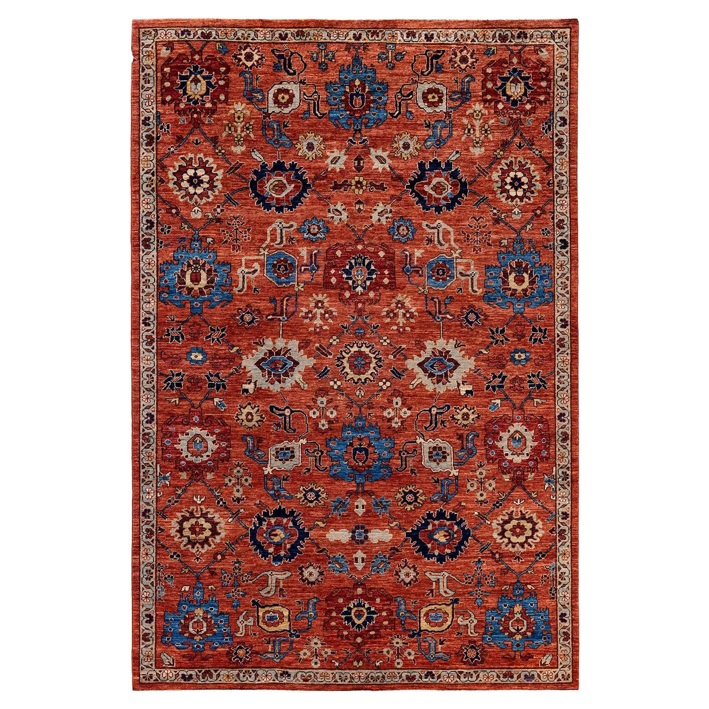 Tapis traditionnel Serapi noué à la main rouge de 6' 1" x 9' 2"