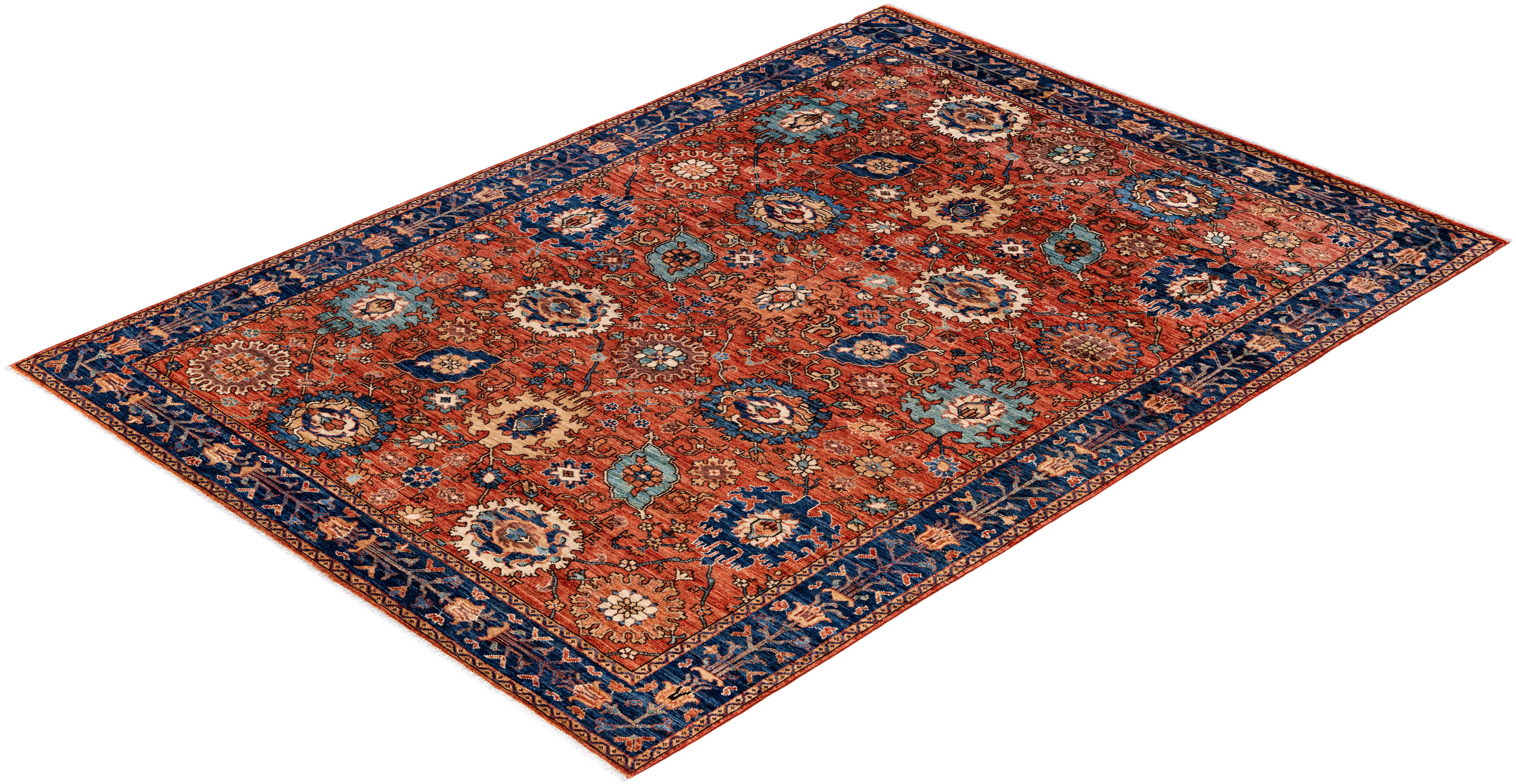 Tapis traditionnel Serapi noué à la main rouge de 6' 2