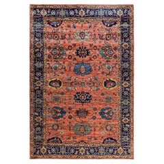 Tapis traditionnel Serapi noué à la main rouge de 6' 2" x 9' 2"