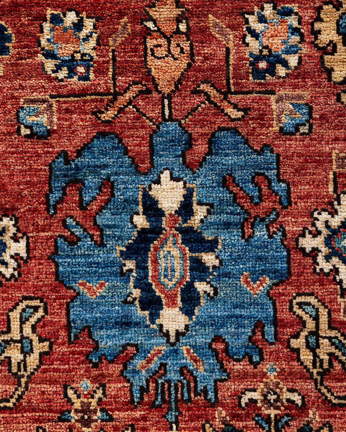 Pakistanais Tapis traditionnel Serapi noué à la main rouge de 6' 3