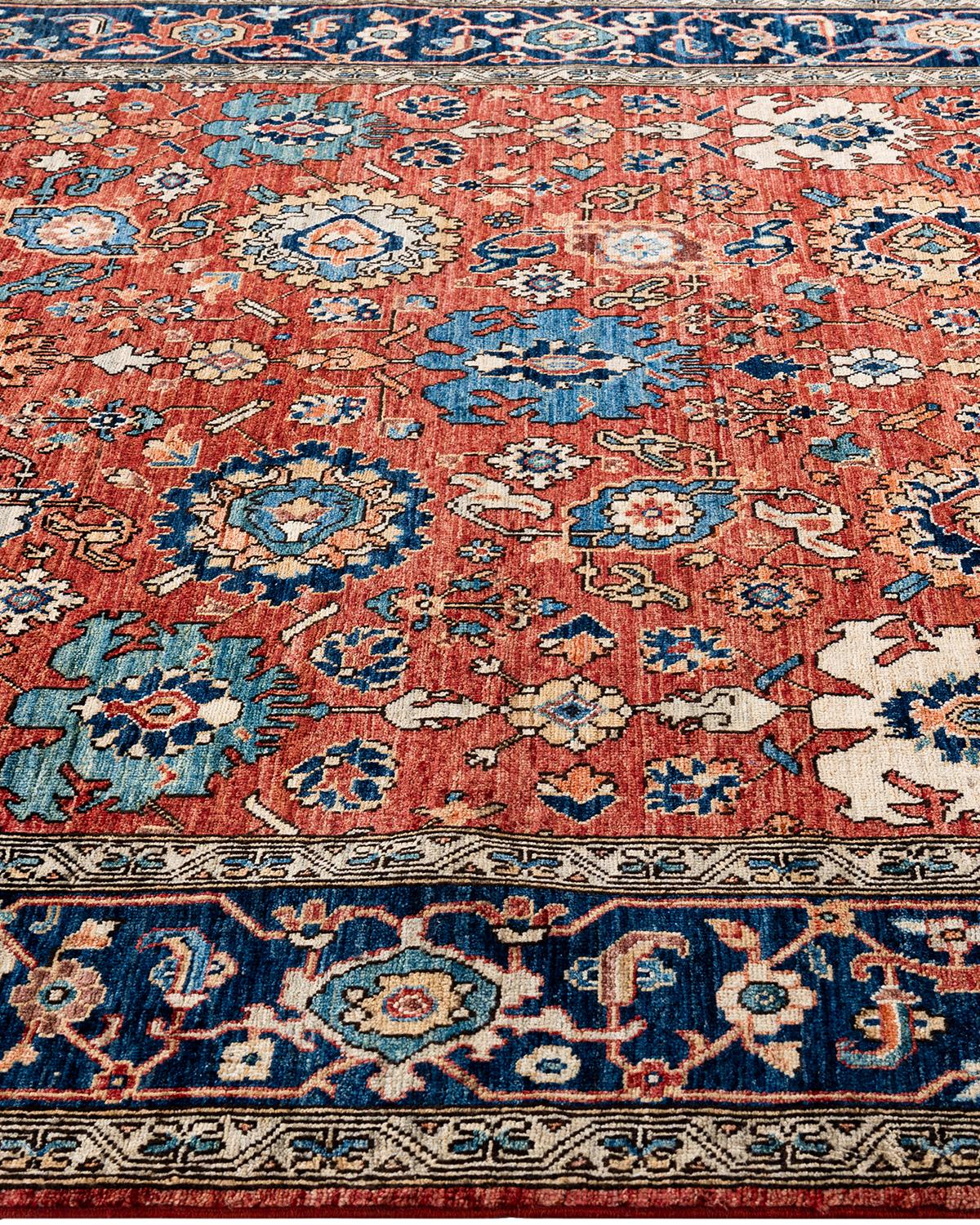 Noué à la main Tapis traditionnel Serapi noué à la main rouge de 6' 3