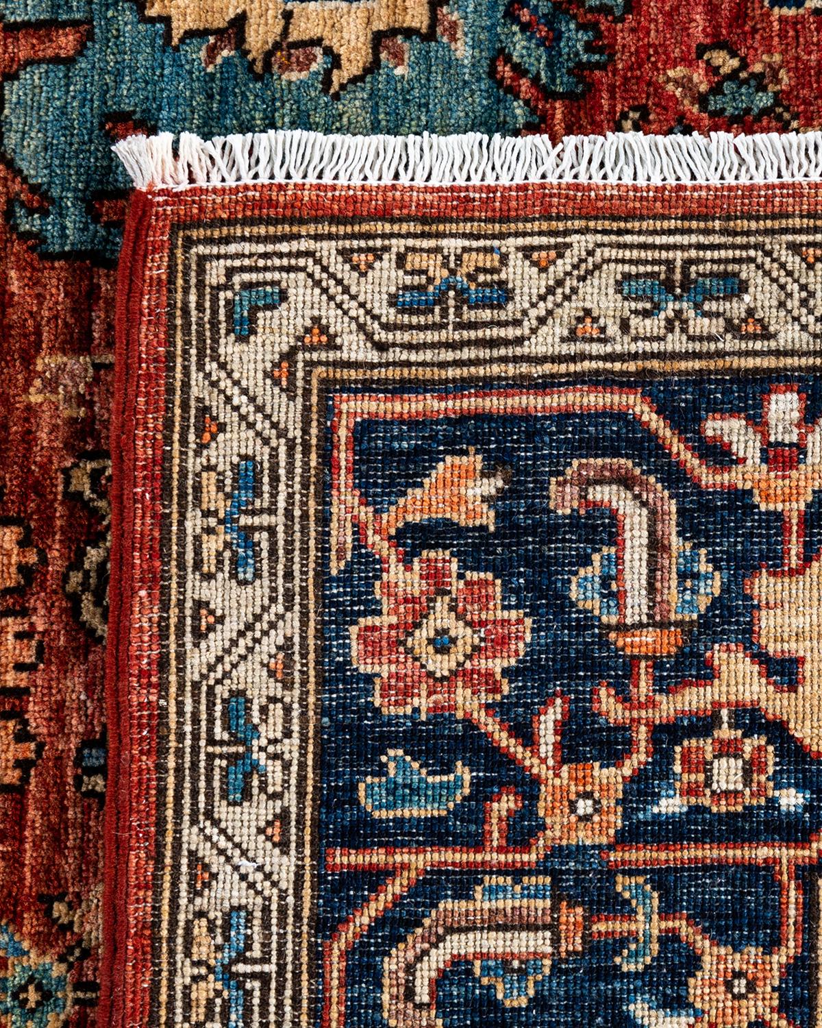 Tapis traditionnel Serapi noué à la main rouge de 6' 3