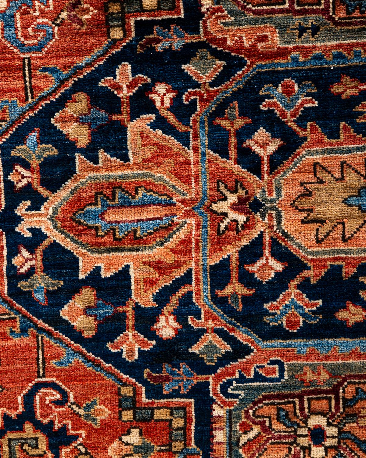 Pakistanais Traditional Serapi Tapis de zone en laine nouée à la main rouge 8' 0