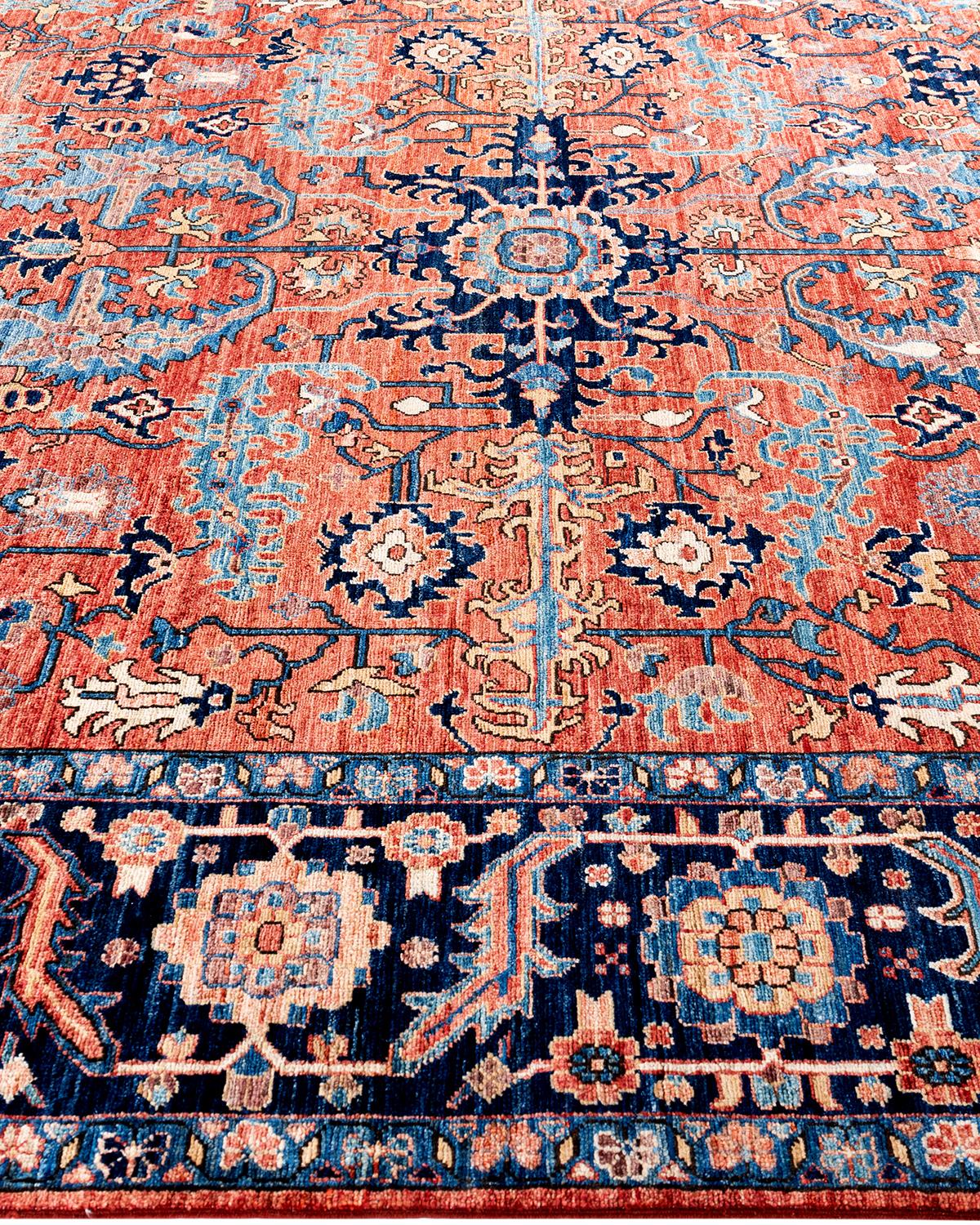 Alfombra tradicional Serapi de lana anudada a mano, color rojo 8' 0