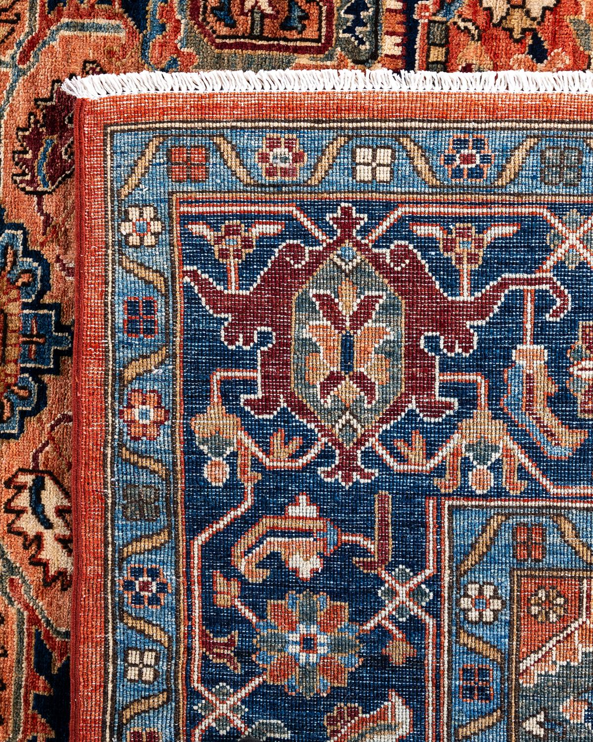 XXIe siècle et contemporain Traditional Serapi Tapis de zone en laine nouée à la main rouge 8' 0