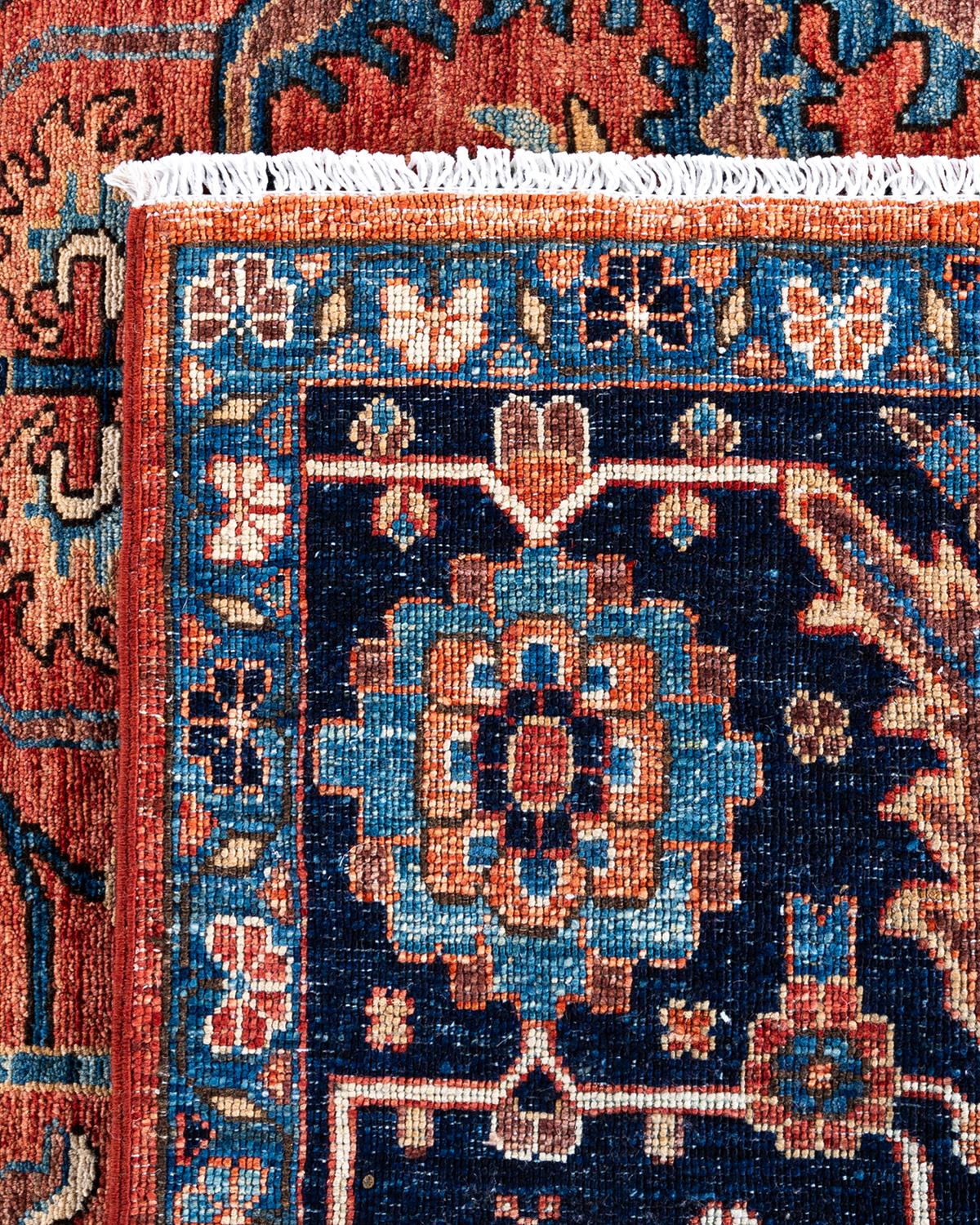 Alfombra tradicional Serapi de lana anudada a mano, color rojo 8' 0