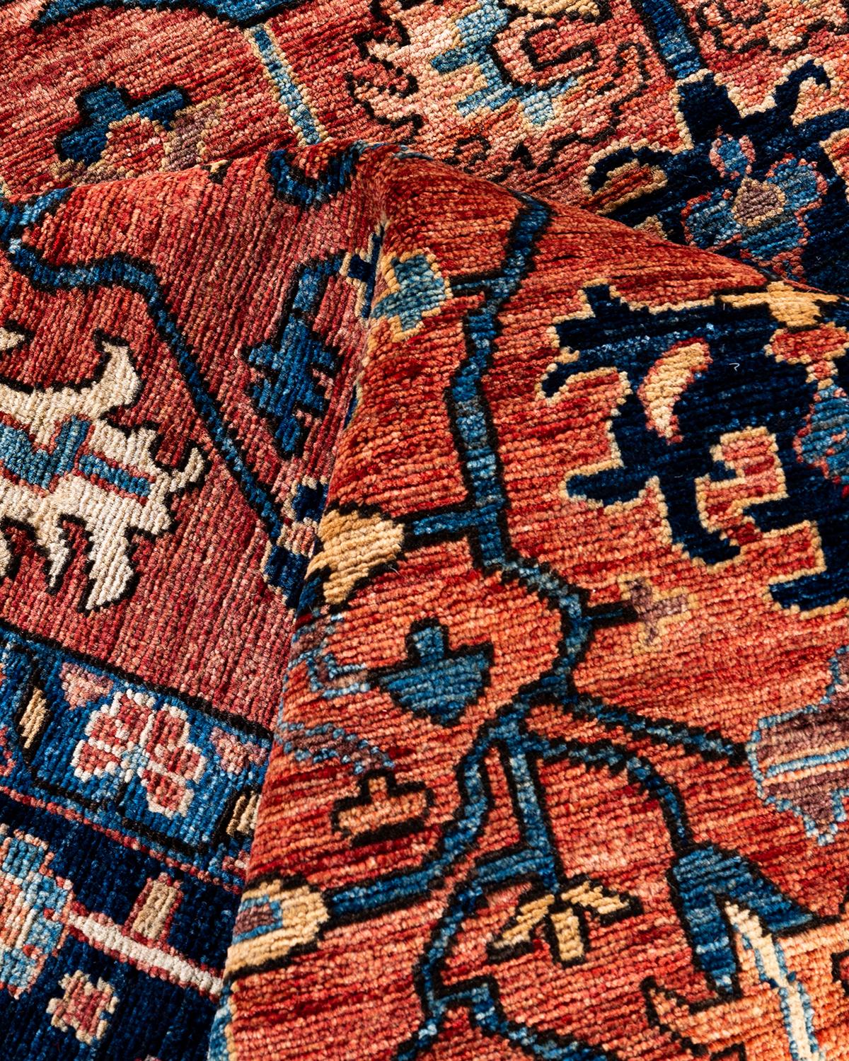 Alfombra tradicional Serapi de lana anudada a mano, color rojo 8' 0