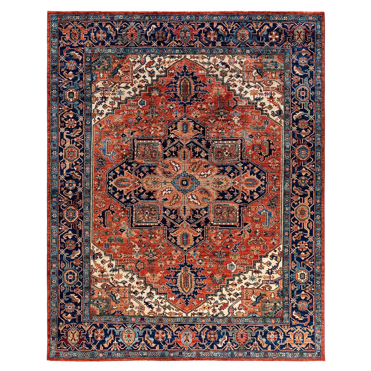Traditional Serapi Tapis de zone en laine nouée à la main rouge 8' 0" x 10' 0"