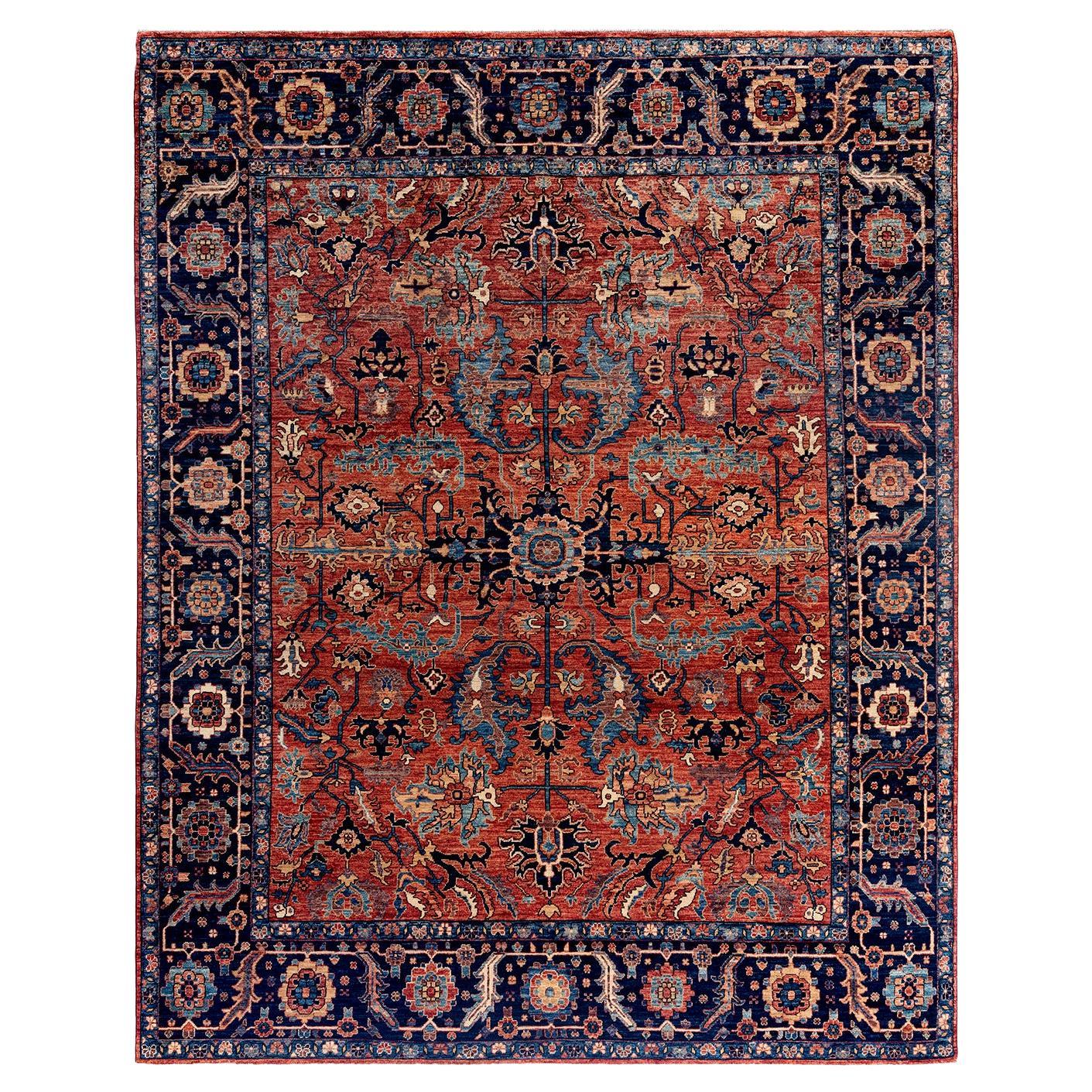 Traditional Serapi Tapis de zone en laine nouée à la main rouge 8' 0" x 10' 0"